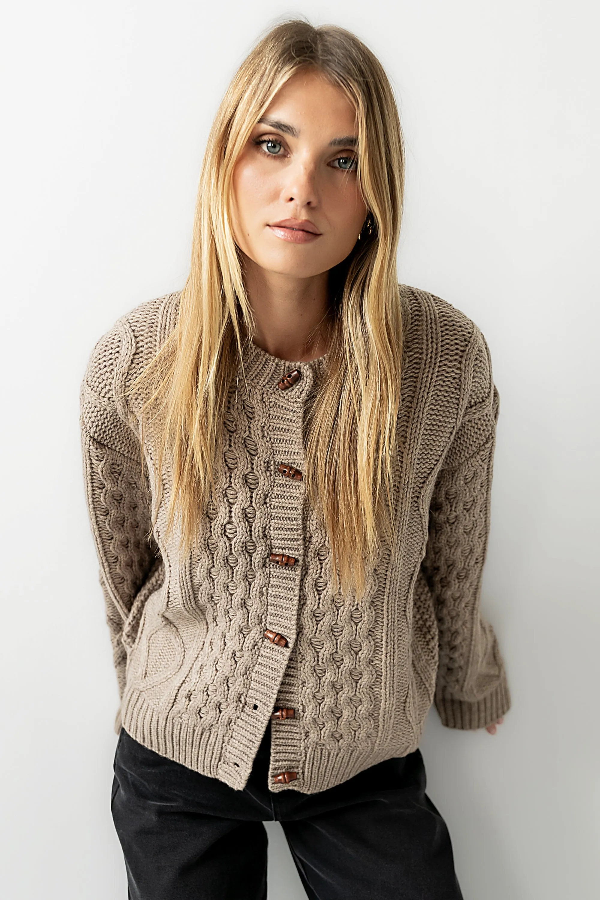 Noah Cable Knit Cardigan in Taupe - FINAL SALE sold by bohme product image thumbnail 5