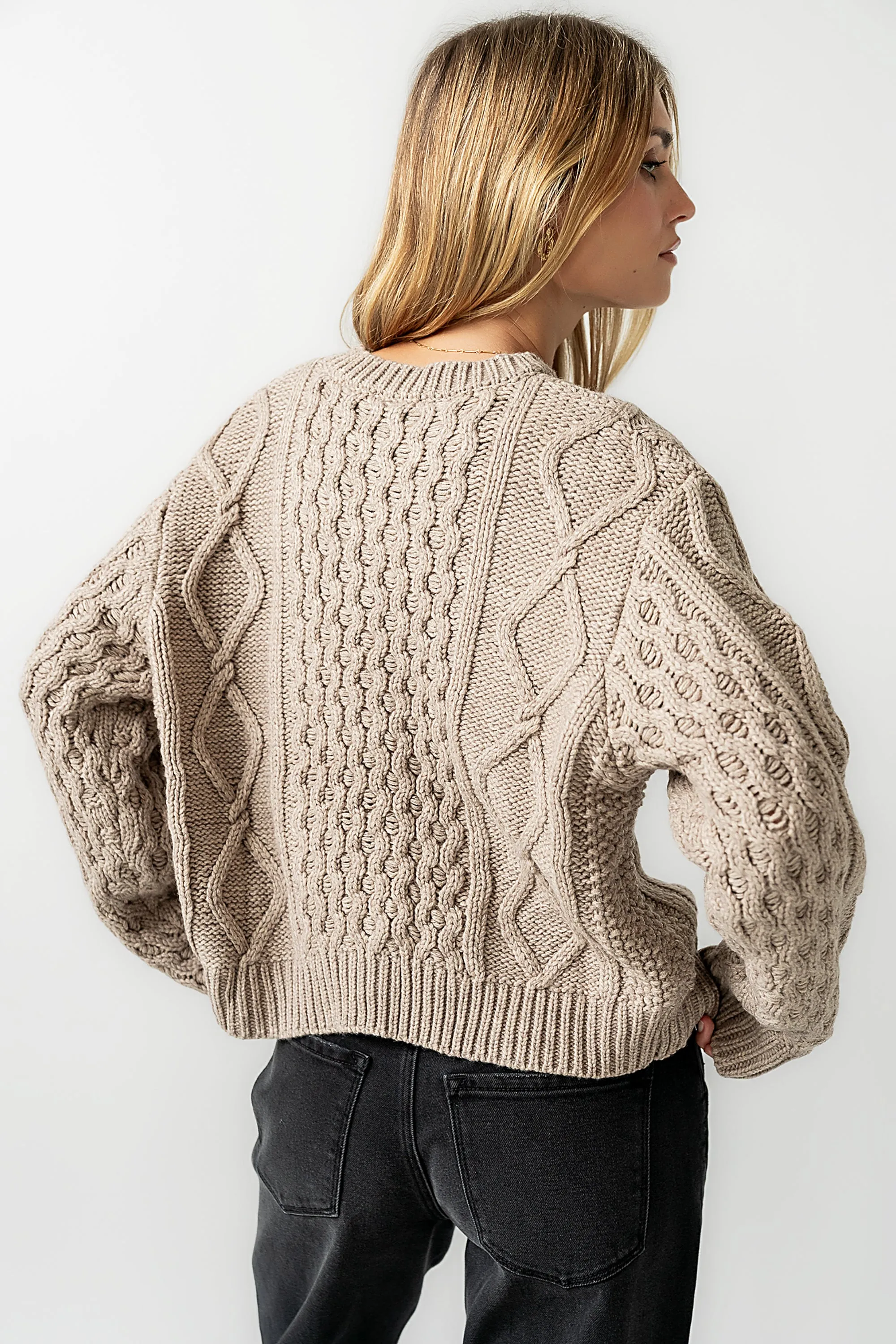 Noah Cable Knit Cardigan in Taupe - FINAL SALE sold by bohme product image thumbnail 2