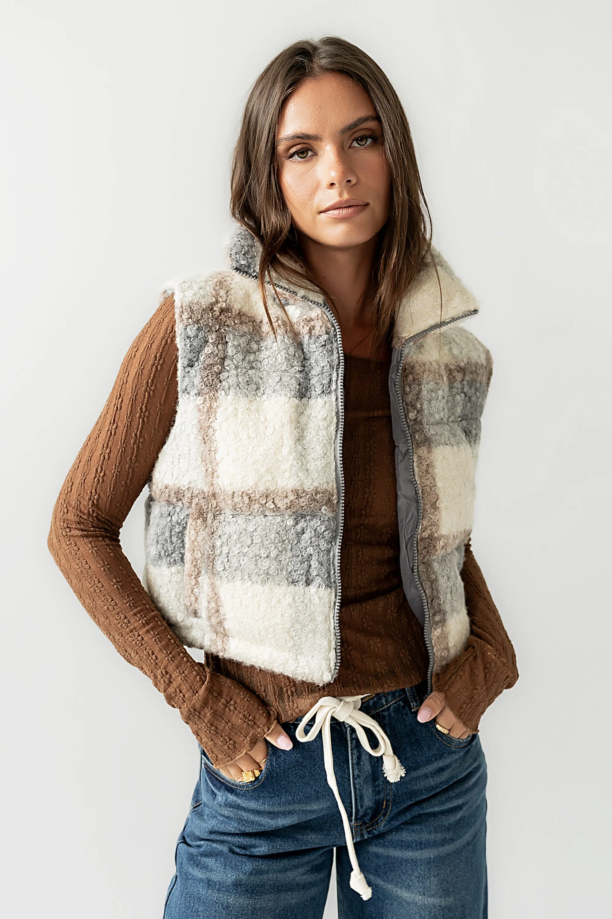 Nolan Puffer Vest in Grey Plaid sold by bohme product image thumbnail 4