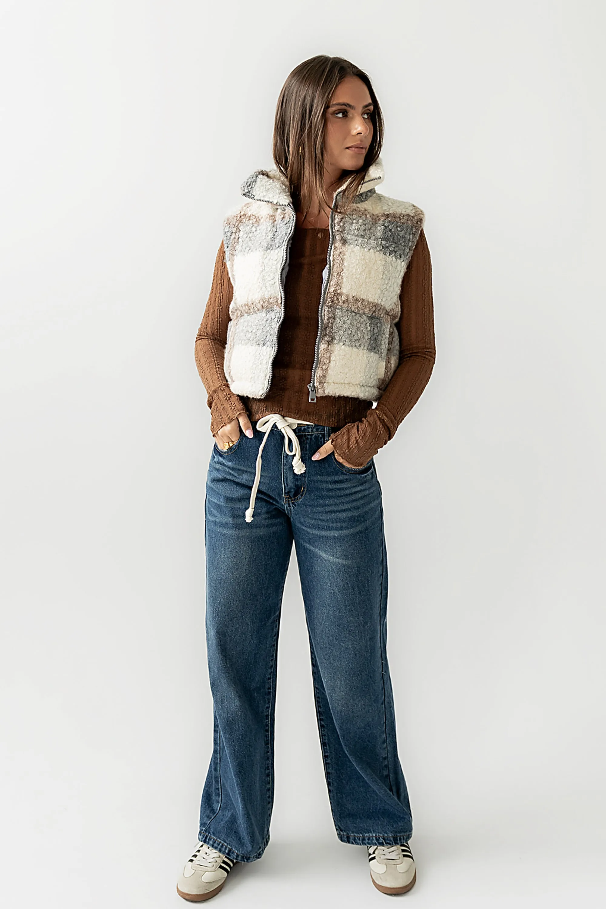 Nolan Puffer Vest in Grey Plaid sold by bohme product image thumbnail 3