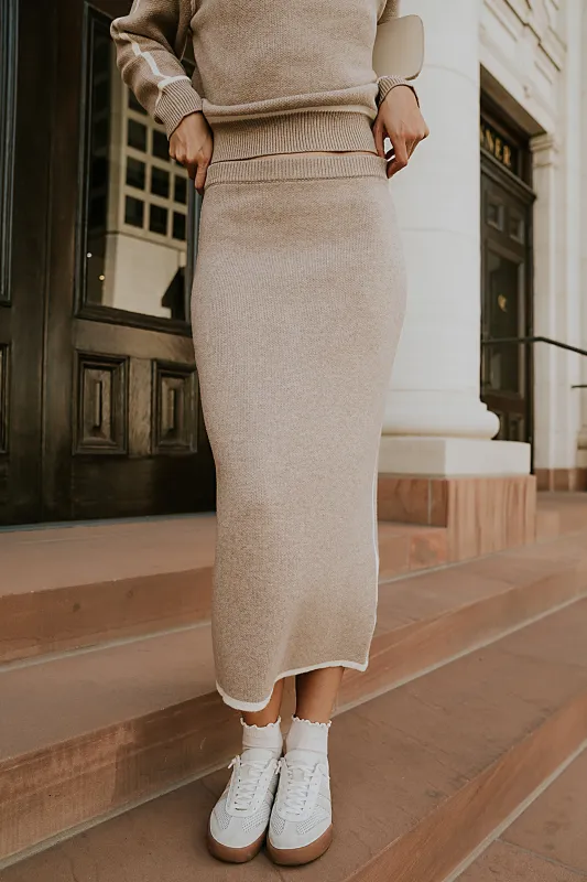 Kenna Contrast Midi Skirt in Oatmeal sold by bohme