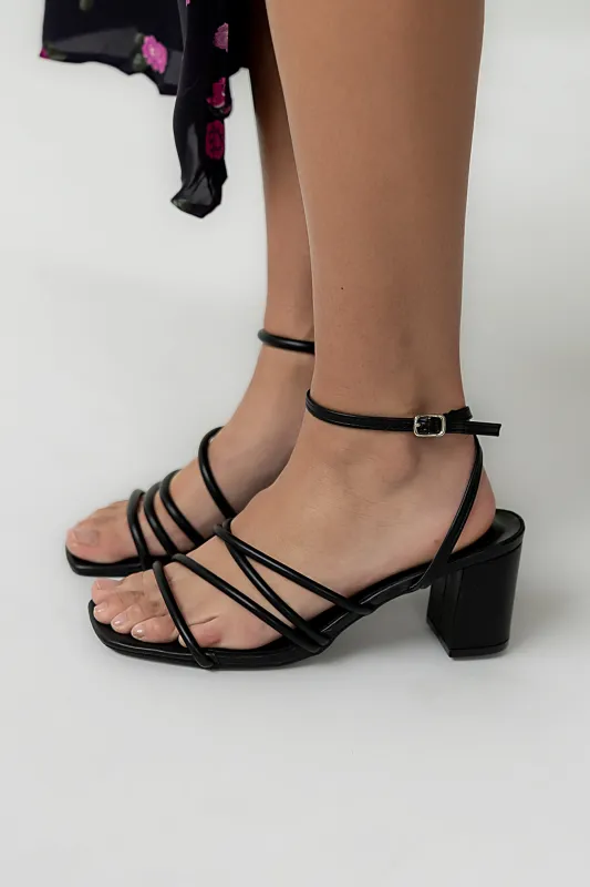 Carly Strappy Block Heel in Black sold by bohme