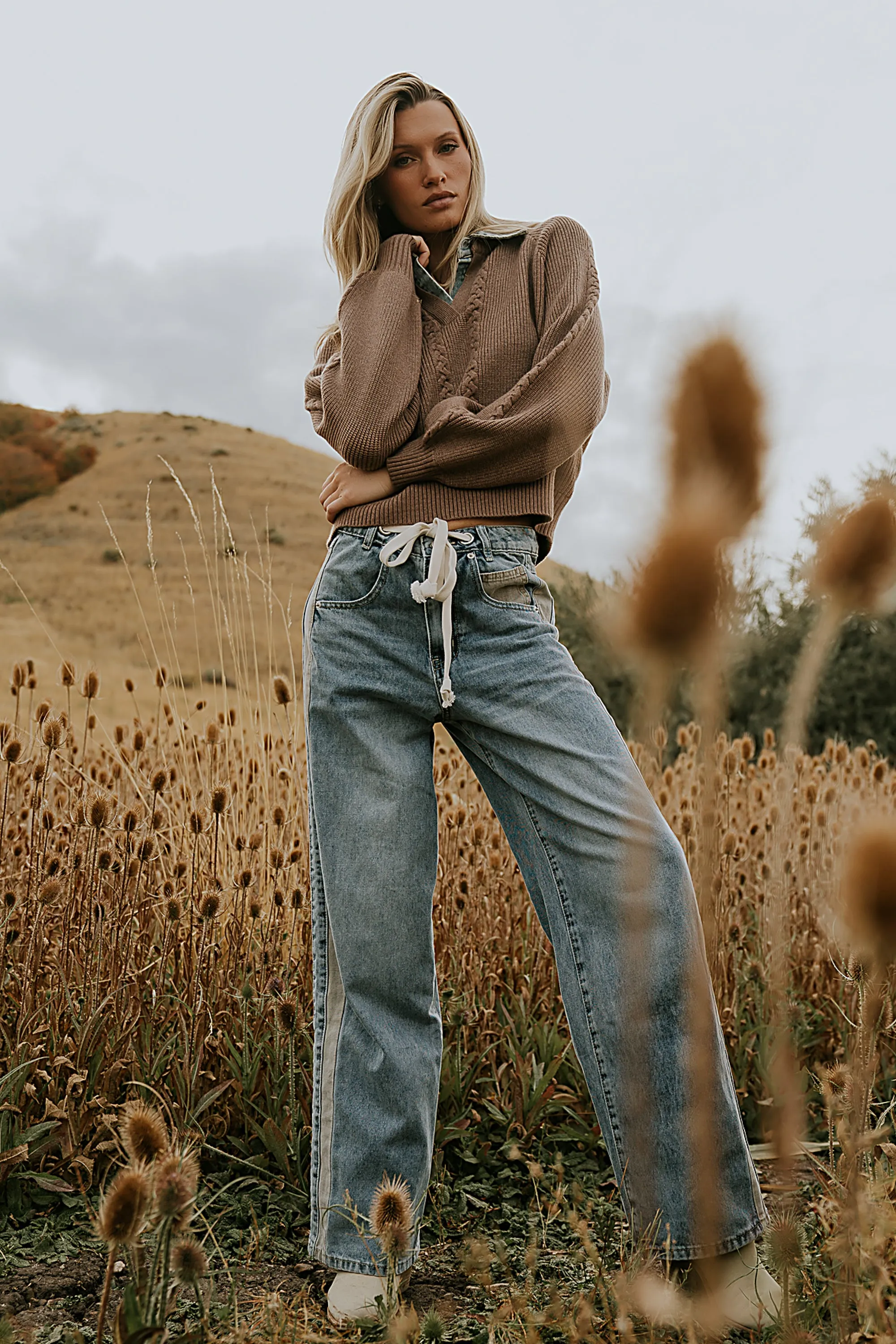 Mellanie Two Toned Baggy Jeans in Medium Wash sold by bohme product image thumbnail 4