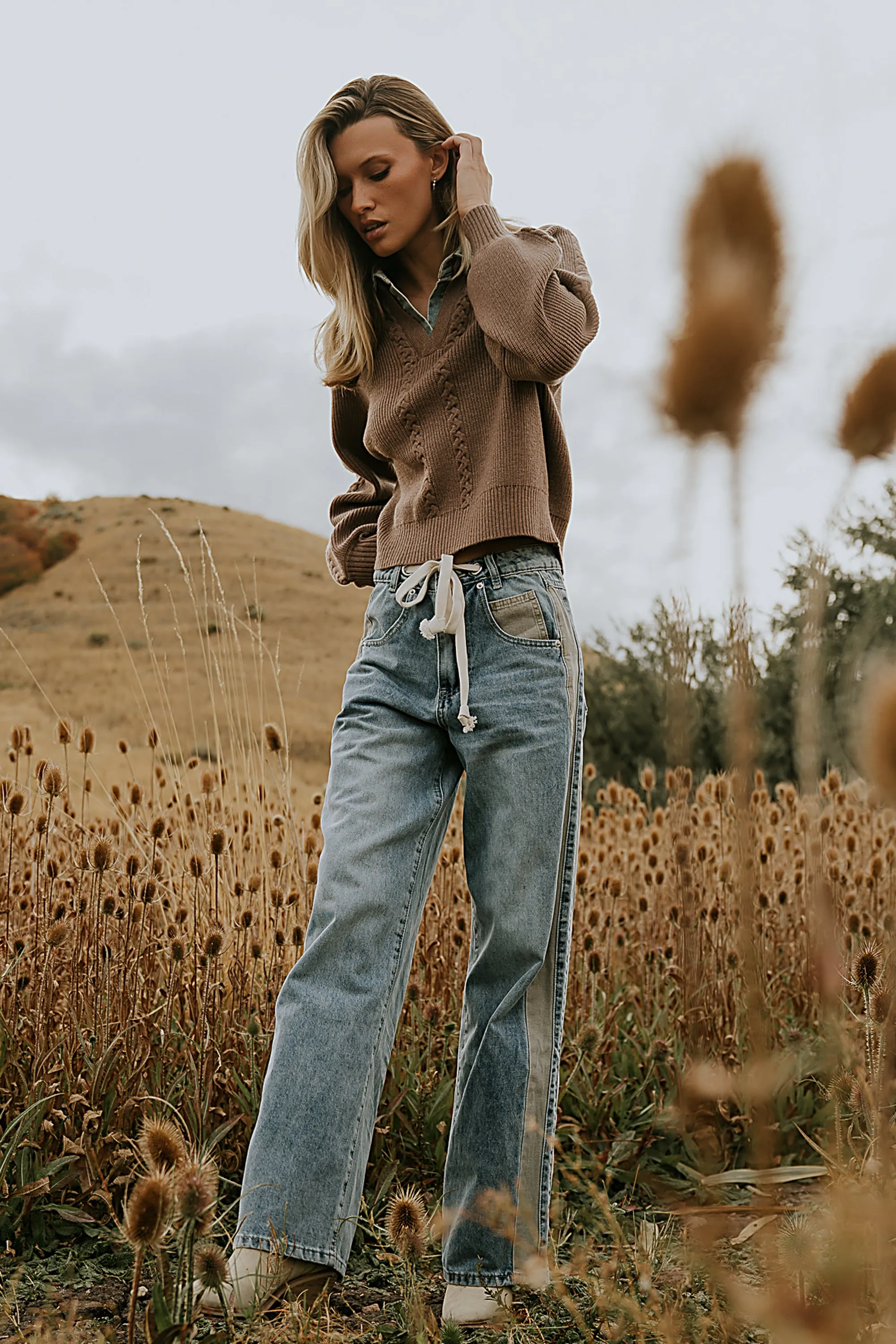 Mellanie Two Toned Baggy Jeans in Medium Wash sold by bohme