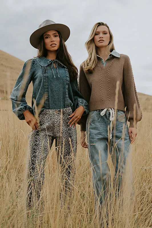 Monique Pleated Blouse in Indigo sold by bohme