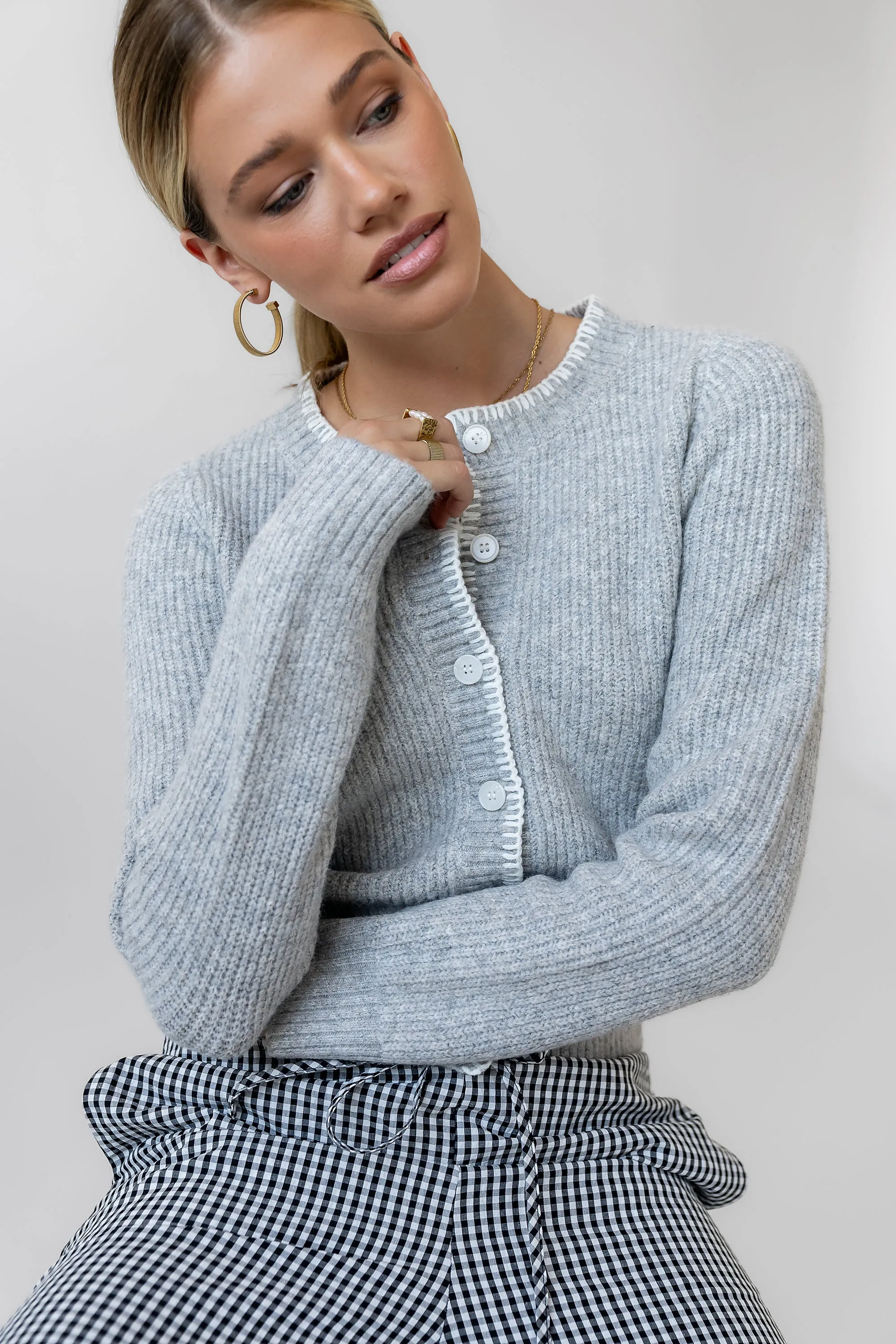 Darren Contrast Cardigan in Heather Grey - FINAL SALE sold by bohme product image thumbnail 4