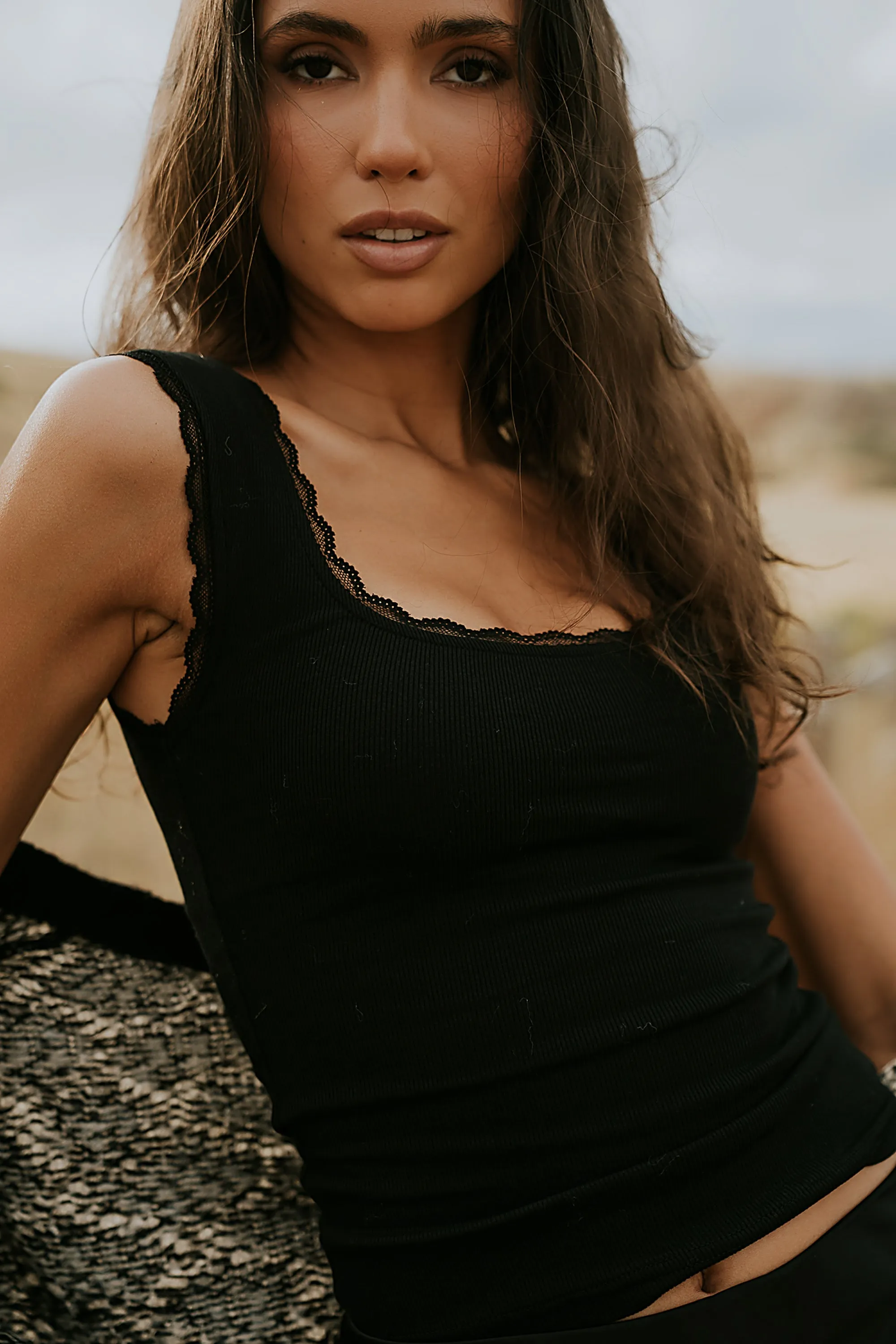 Sawyer Lace Trim Tank Top in Black sold by bohme product image thumbnail 3