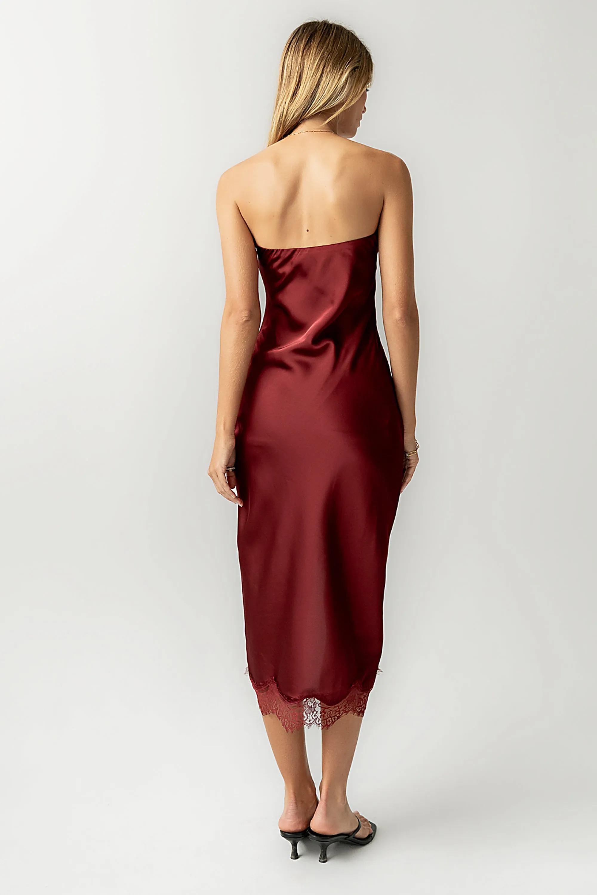 Goldie Lace Trim Midi Dress in Wine sold by bohme product image thumbnail 3