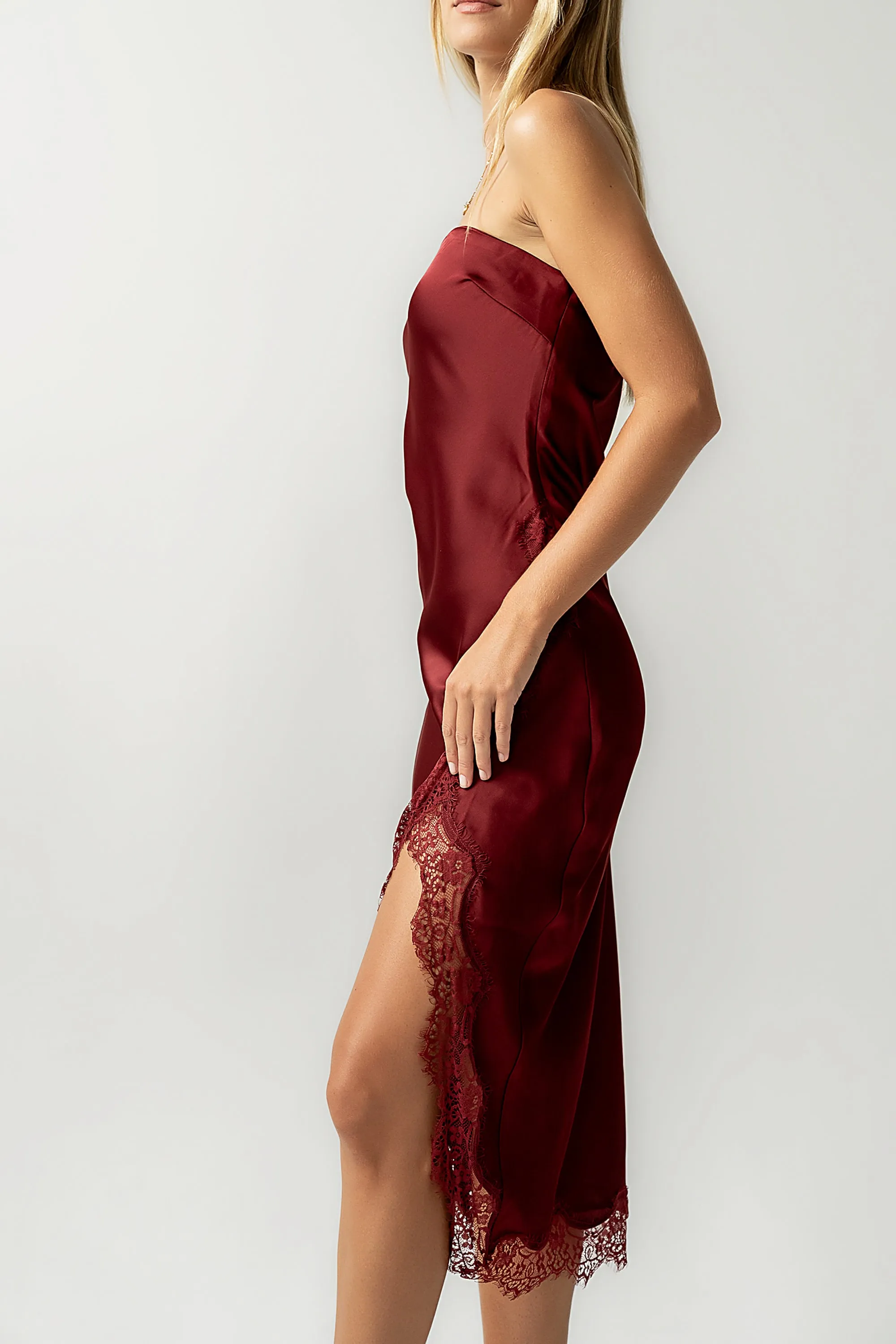 Goldie Lace Trim Midi Dress in Wine sold by bohme product image thumbnail 2