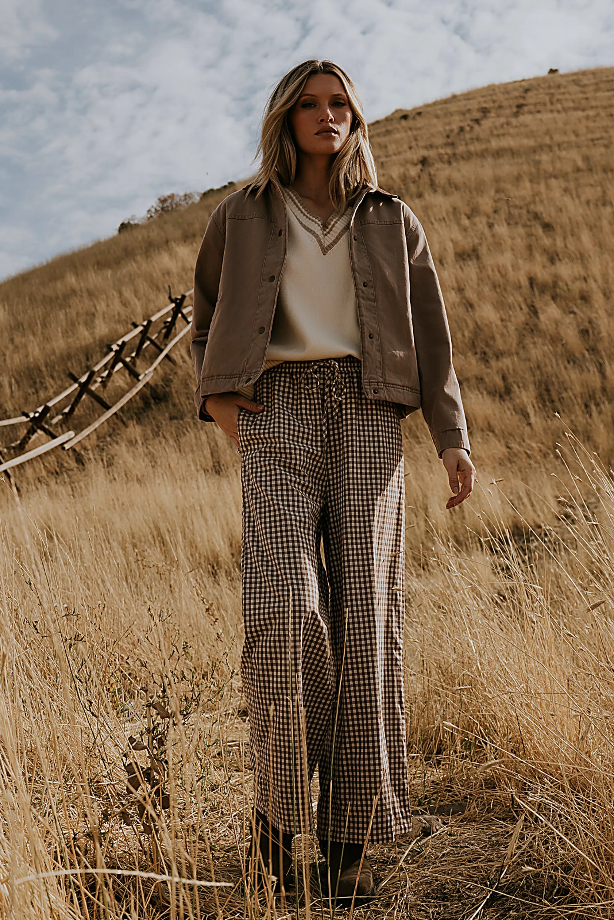 Ada Gingham Wide Leg Pants in Brown - FINAL SALE sold by bohme product image thumbnail 5