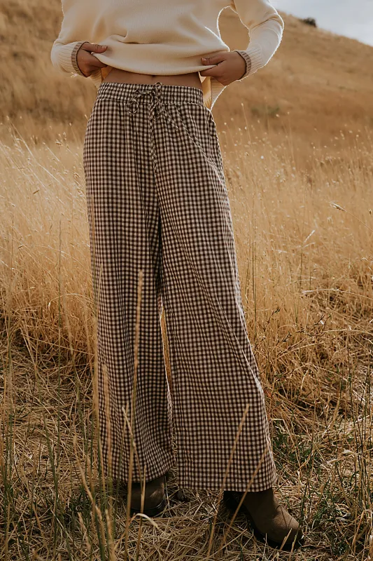 Ada Gingham Wide Leg Pants in Brown - FINAL SALE sold by bohme