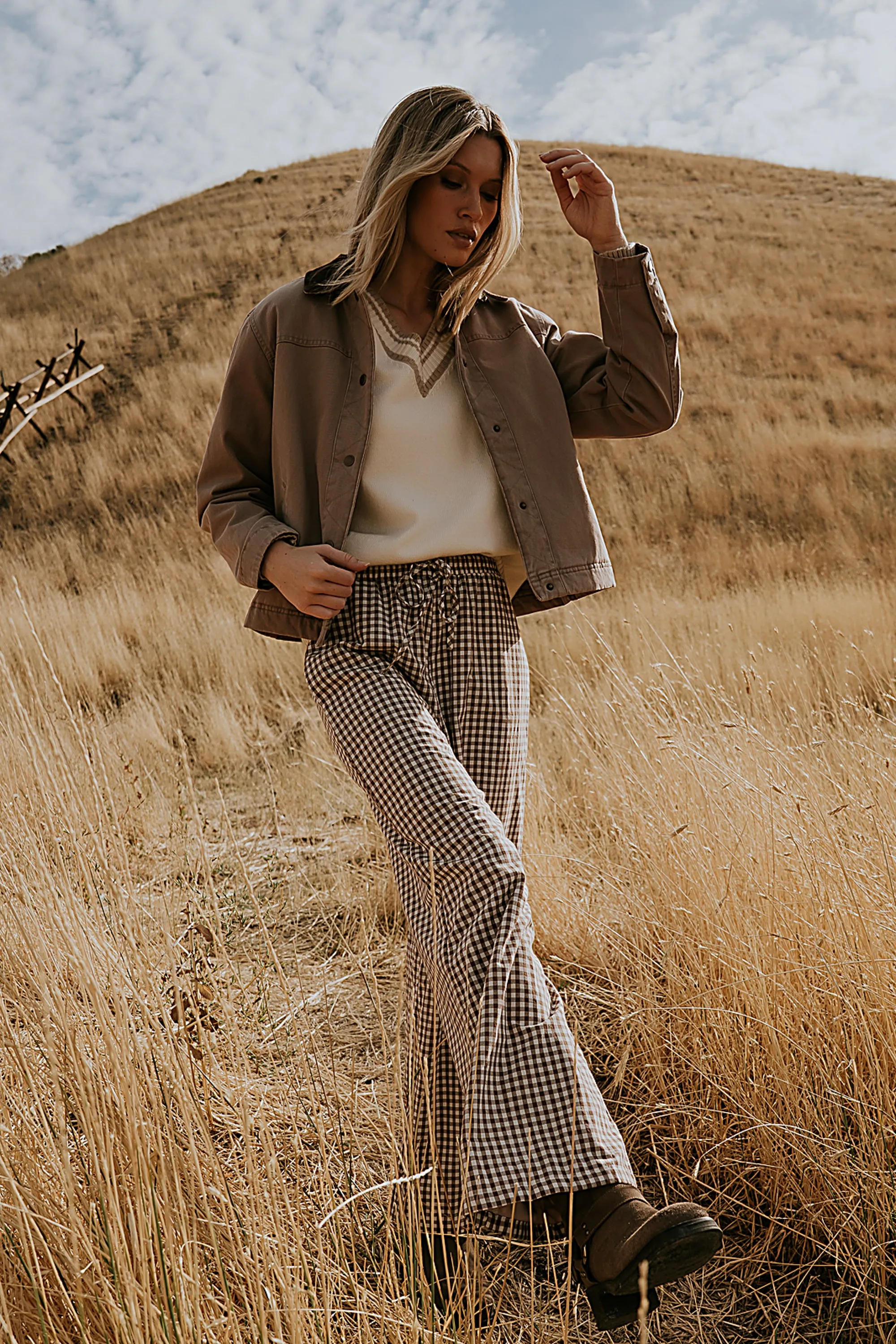 Ada Gingham Wide Leg Pants in Brown - FINAL SALE sold by bohme product image thumbnail 2