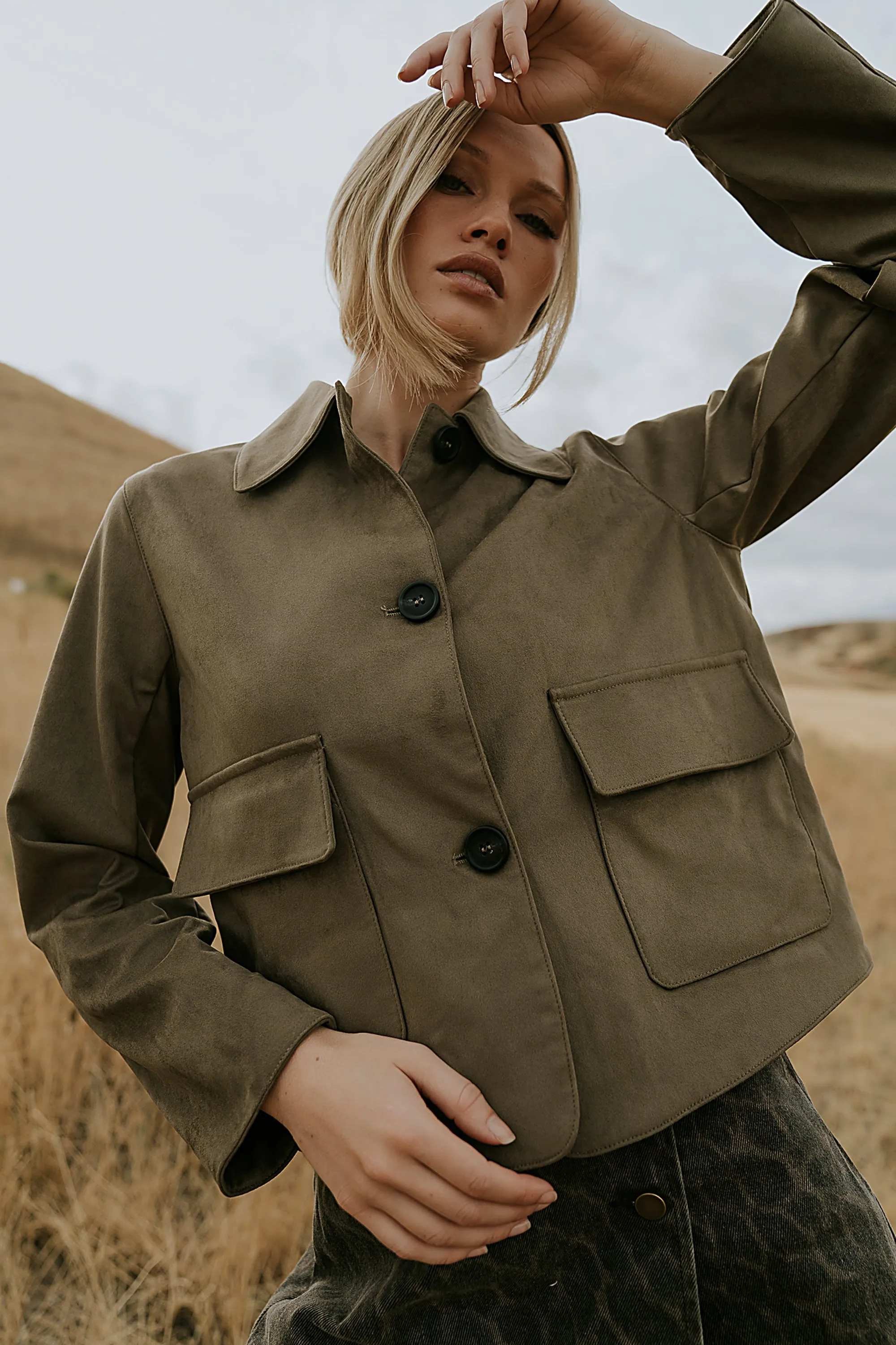 Aden Suede Jacket in Olive sold by bohme
