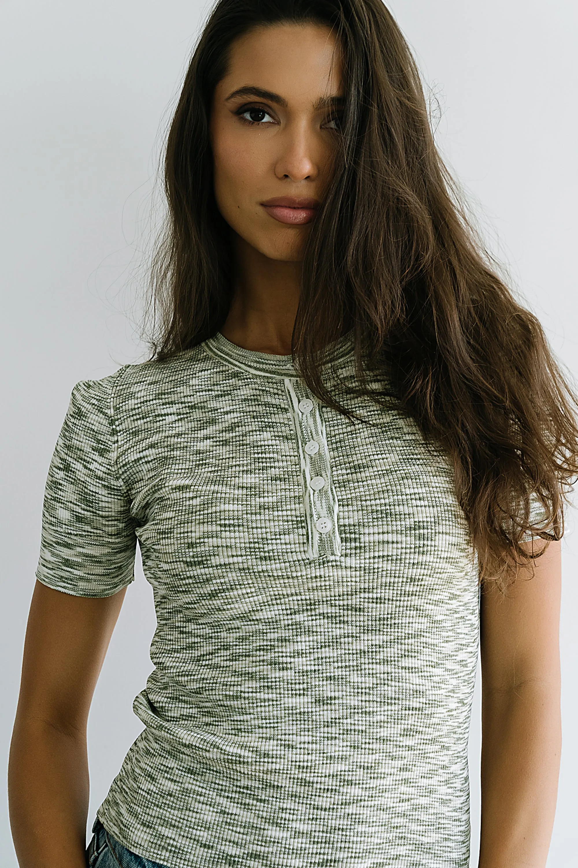 Mannie Heathered Sweater in Olive sold by bohme