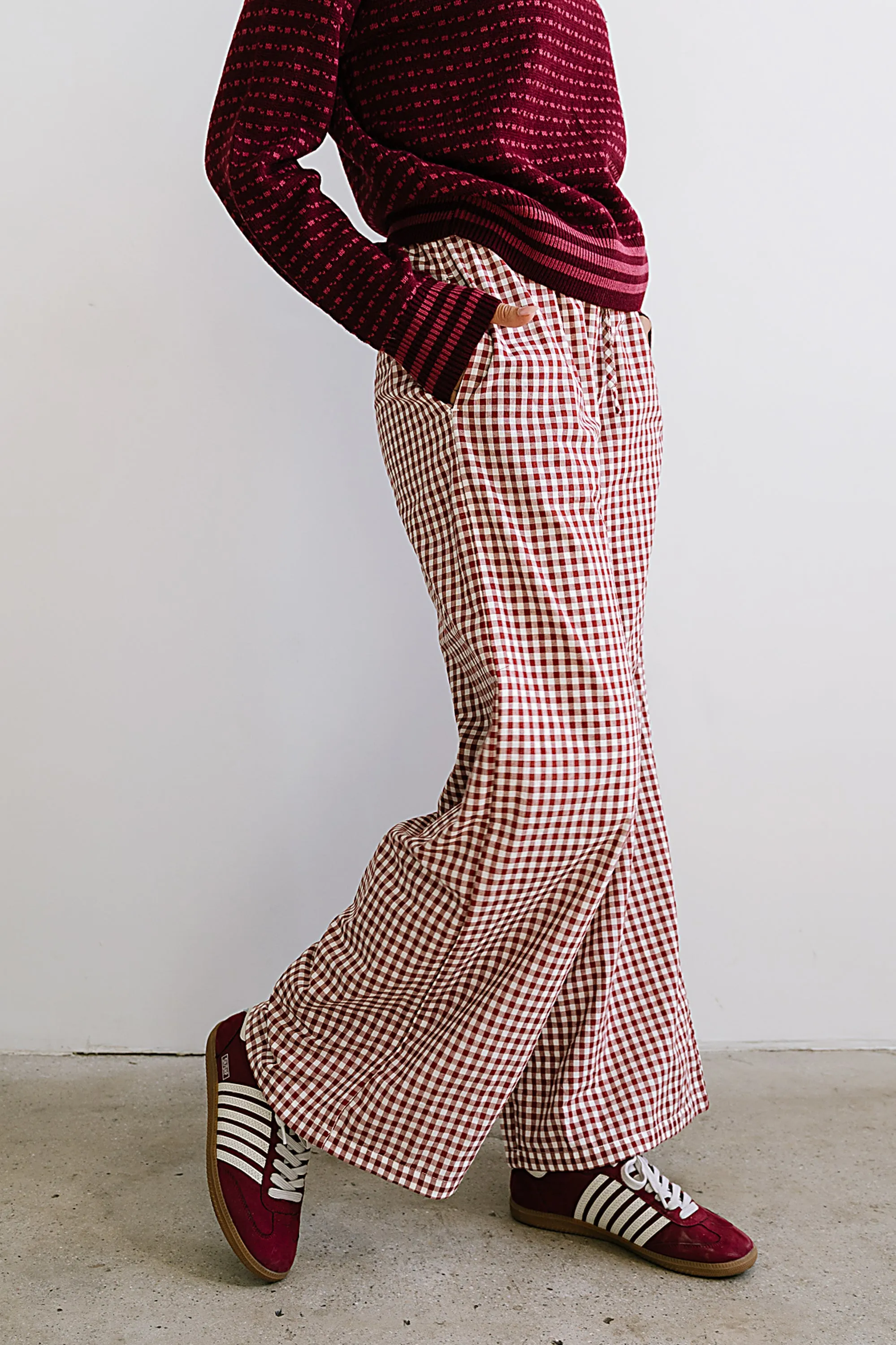 Ada Gingham Wide Leg Pants in Burgundy - FINAL SALE sold by bohme product image thumbnail 5