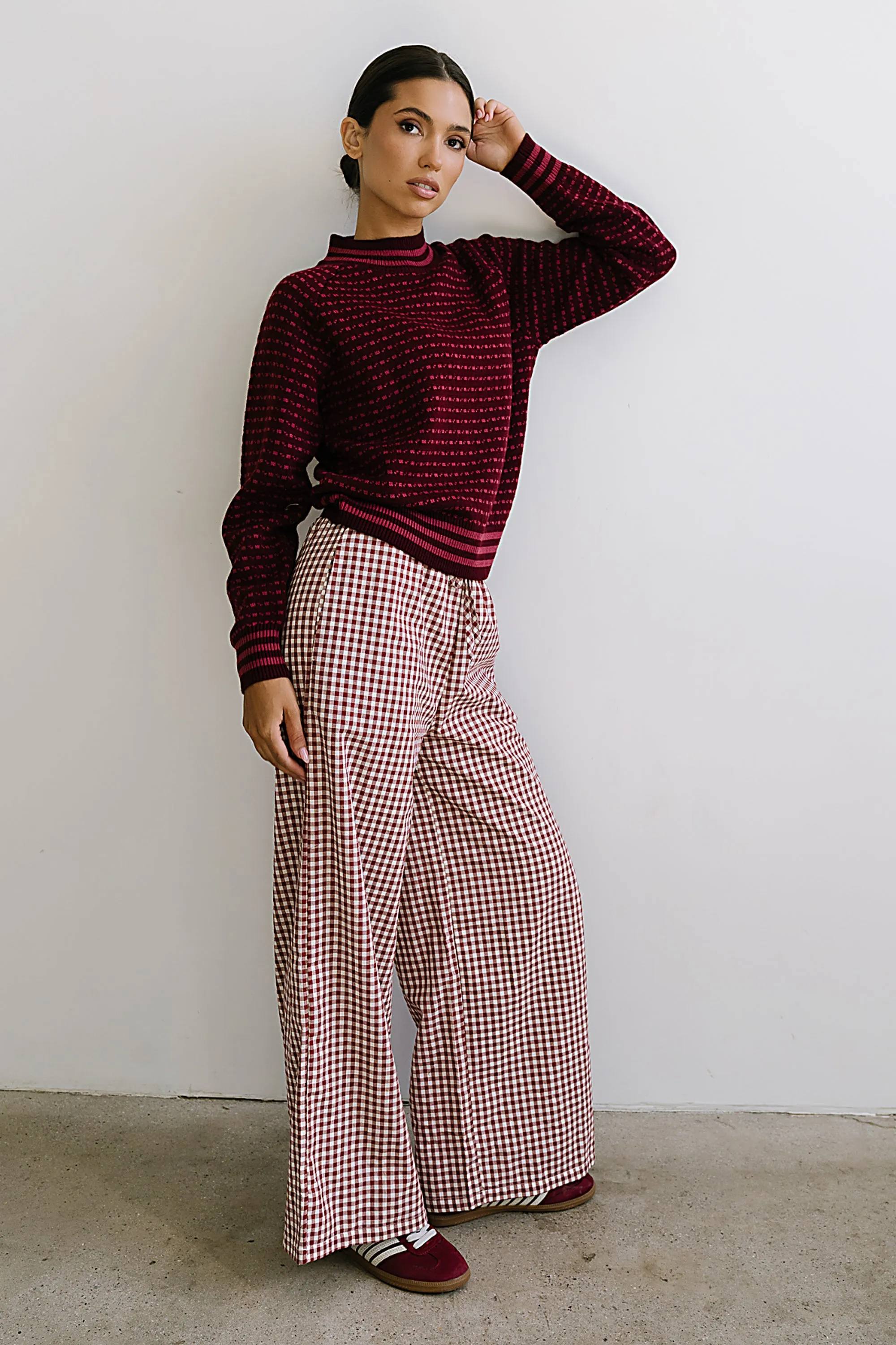 Ada Gingham Wide Leg Pants in Burgundy - FINAL SALE sold by bohme product image thumbnail 3