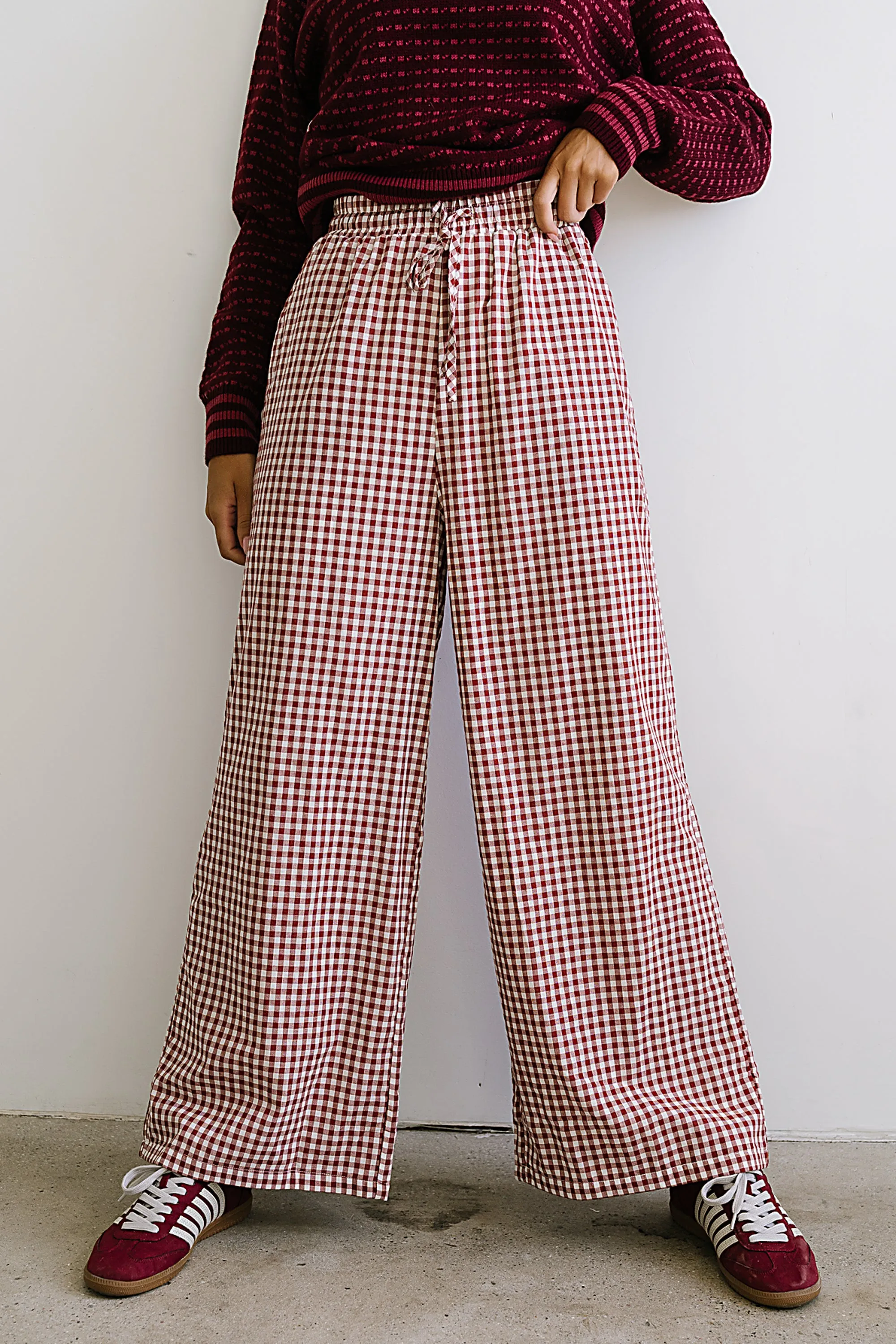 Ada Gingham Wide Leg Pants in Burgundy - FINAL SALE sold by bohme product image thumbnail 4
