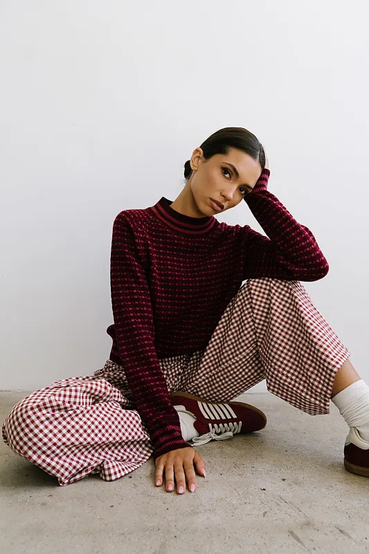 Monroe Knit Sweater in Burgundy sold by bohme