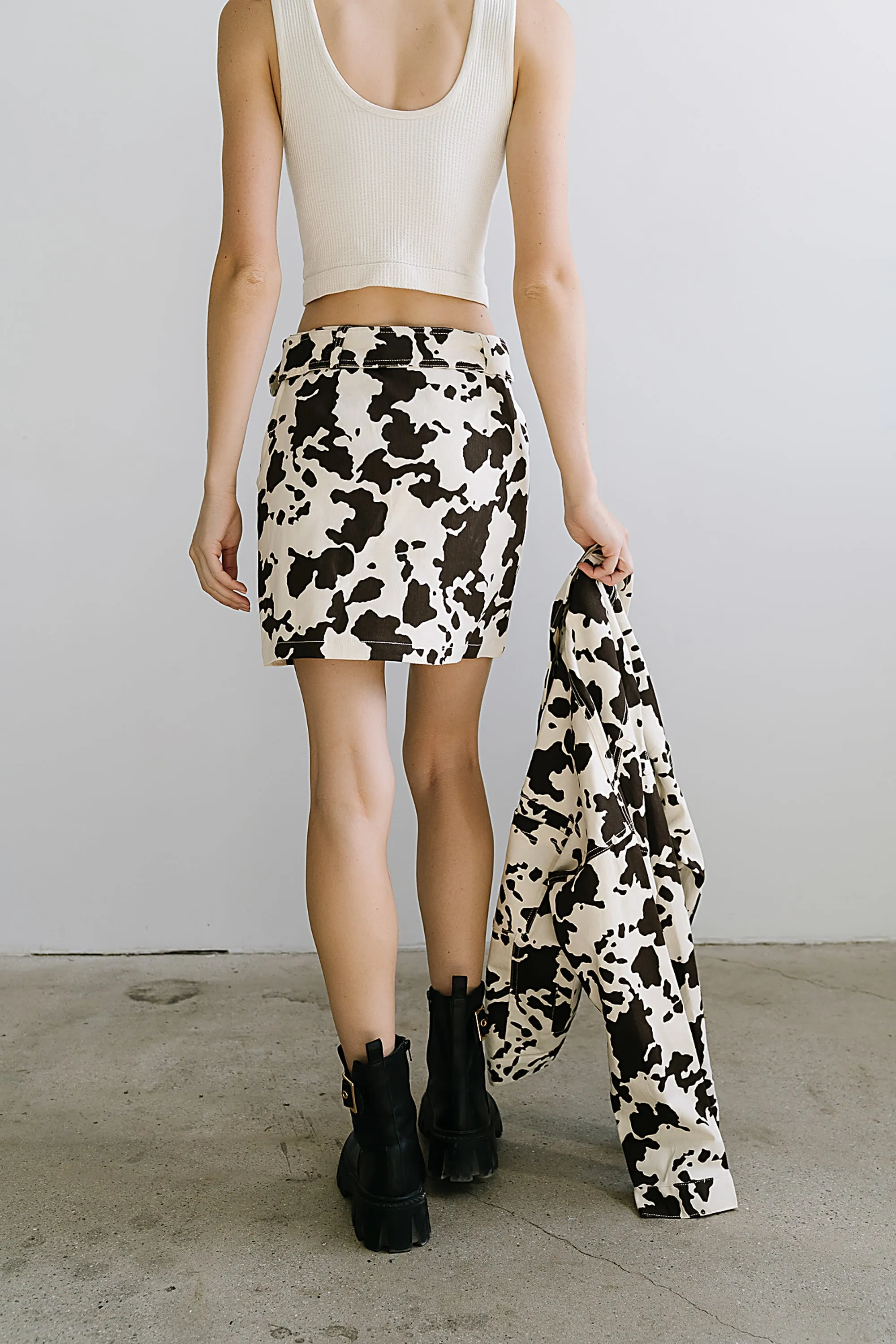 Tasha Cow Print Mini Skirt sold by bohme product image thumbnail 5