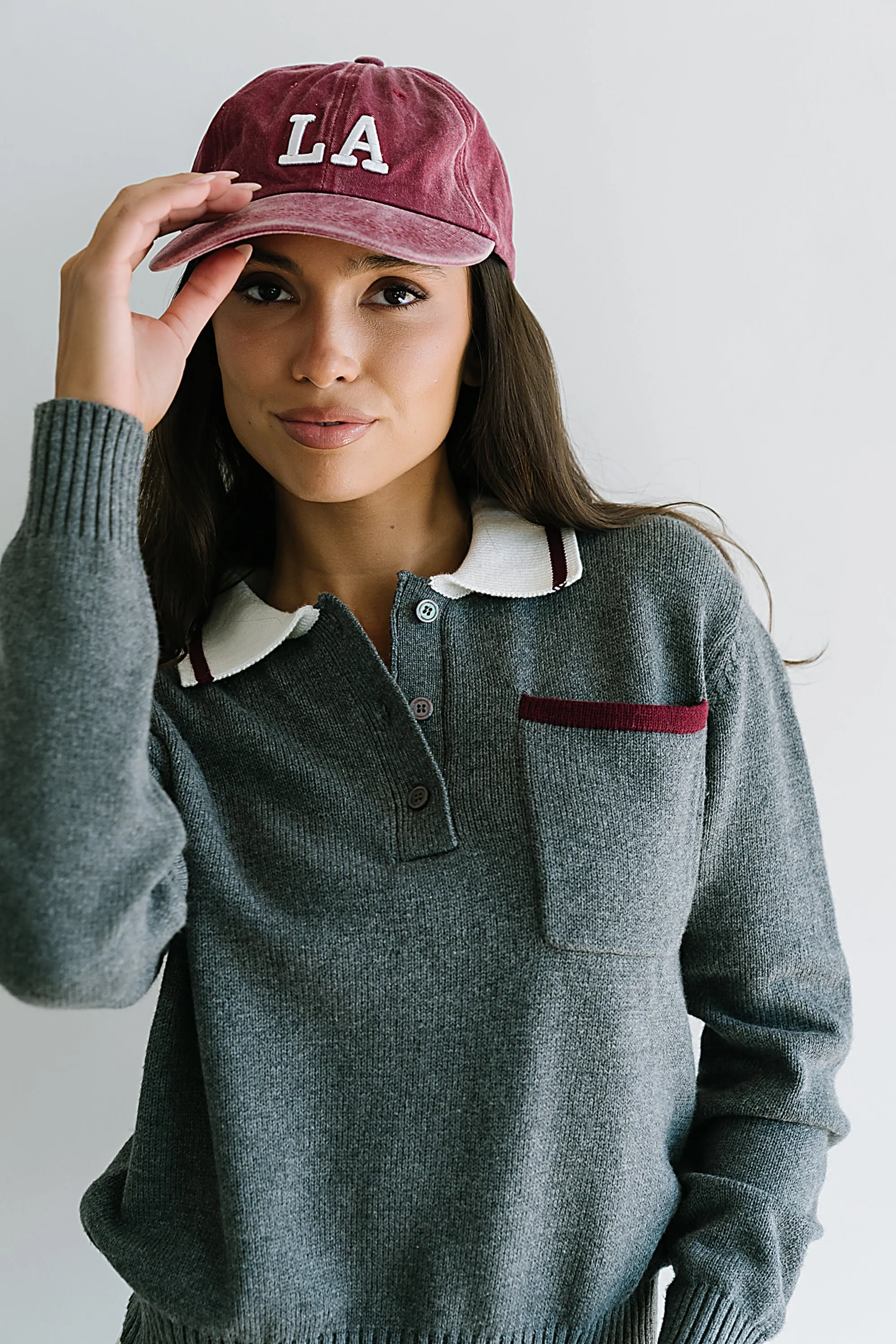 Justine Collared Sweater in Grey sold by bohme