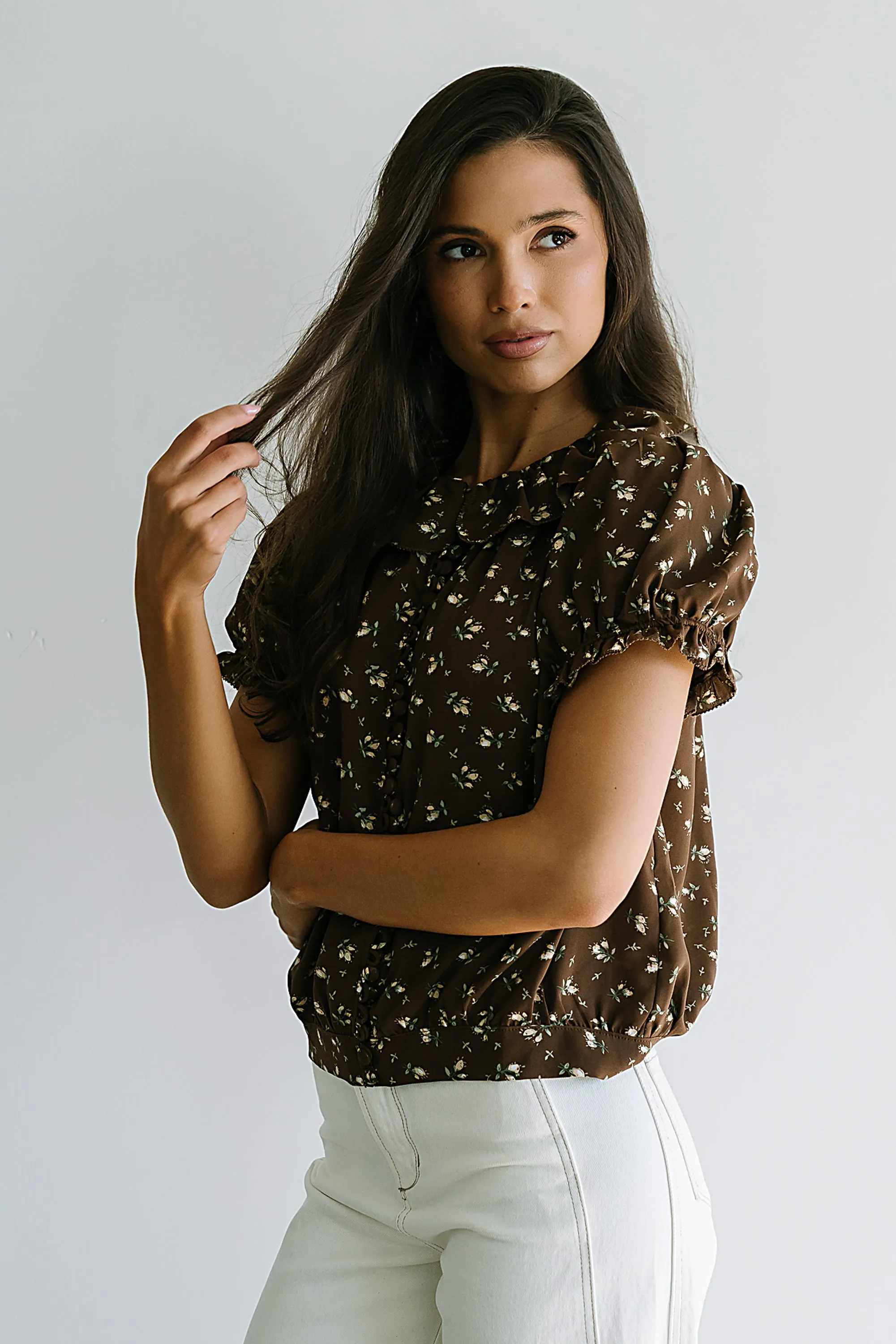 Bennie Collared Blouse in Brown sold by bohme