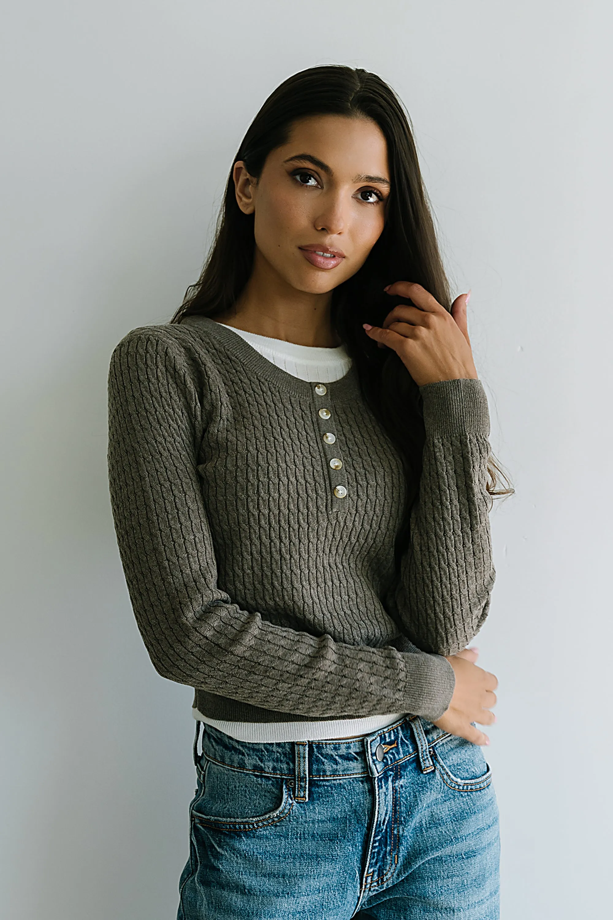 Bruce Double Layer Sweater in Taupe - FINAL SALE sold by bohme
