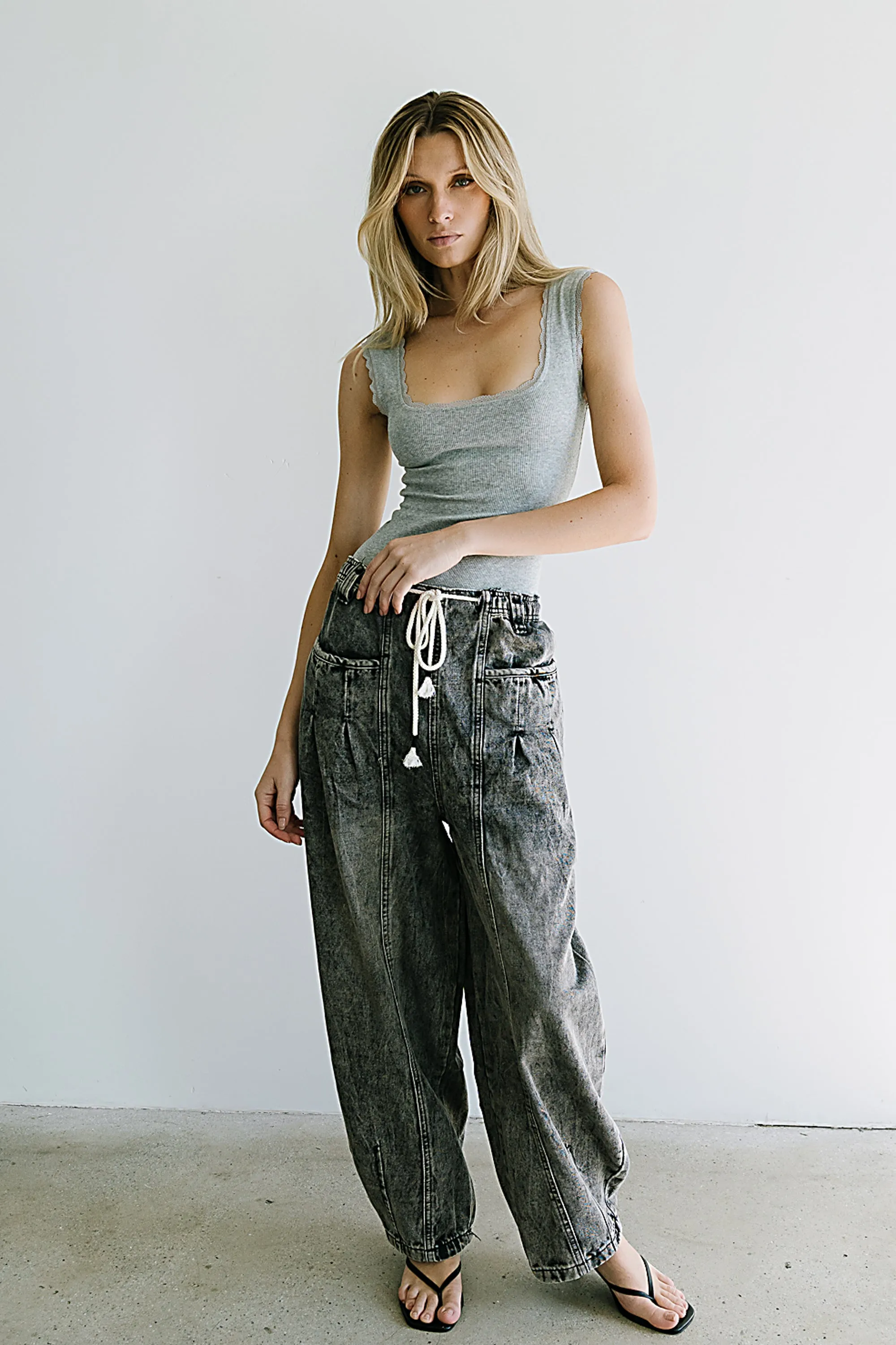 Sawyer Lace Trim Tank Top in Heather Grey sold by bohme product image thumbnail 4