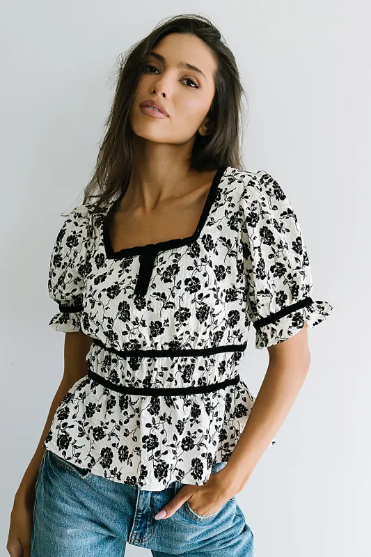 Tallie Floral Blouse in Cream sold by bohme
