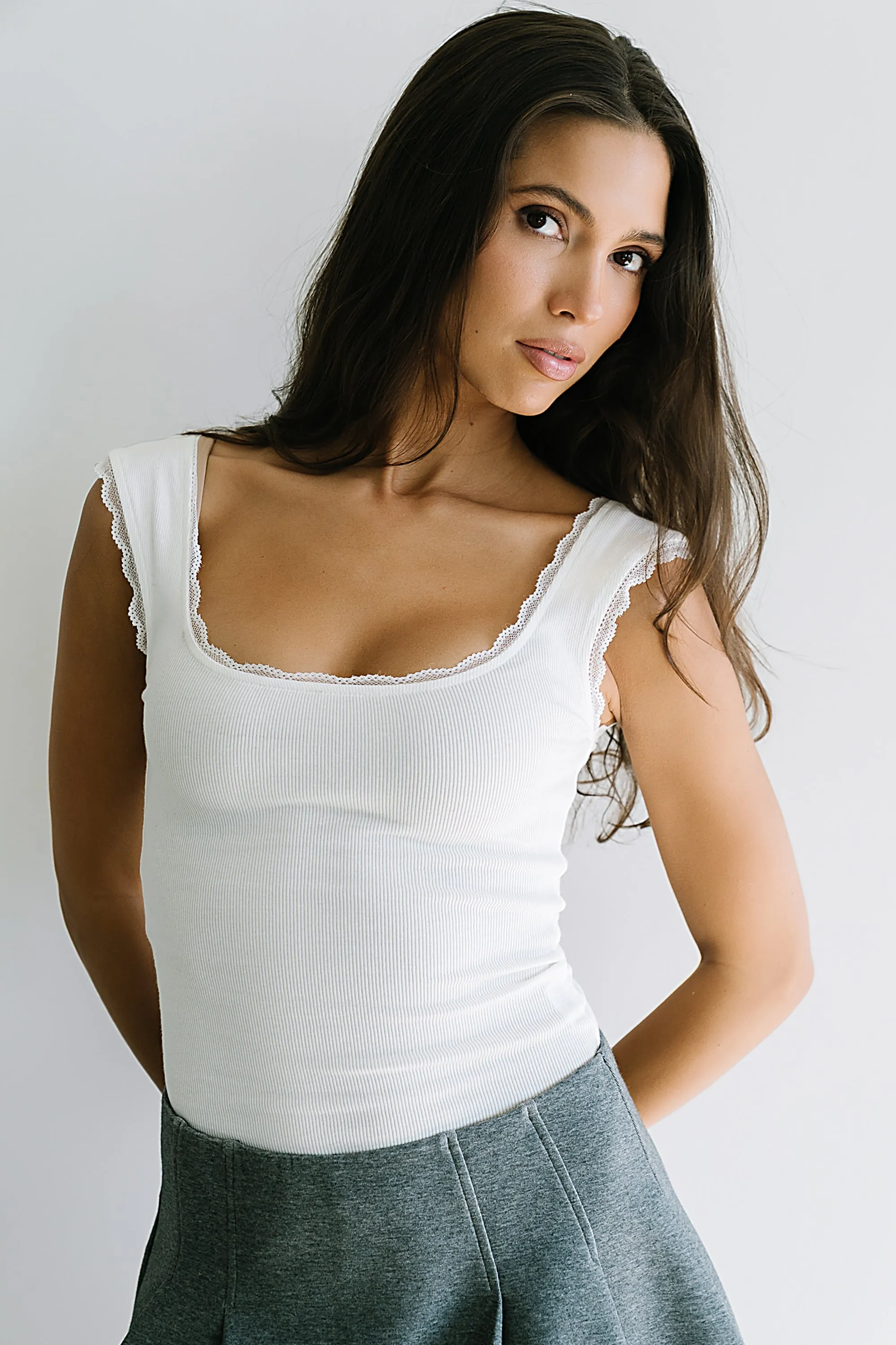 Sawyer Lace Trim Tank Top in White sold by bohme product image thumbnail 3