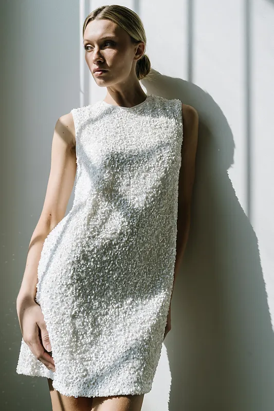 Bessie Sequin Mini Dress in Cream sold by bohme