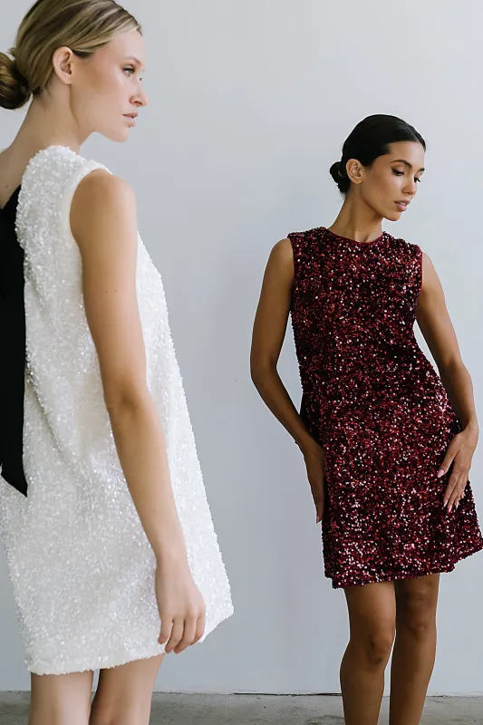 Bessie Sequin Mini Dress in Burgundy sold by bohme