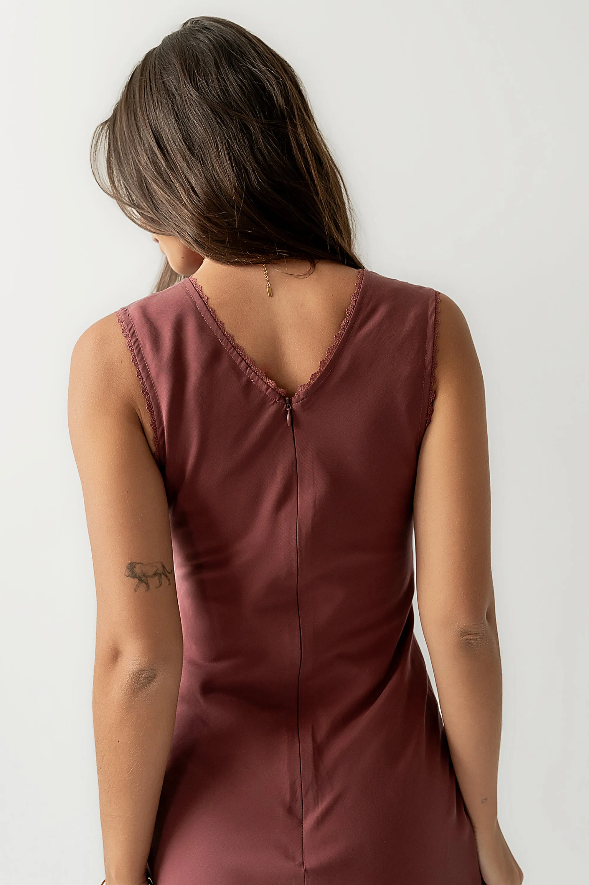 Hailey Lace Trim Maxi Dress in Marsala sold by bohme product image thumbnail 5