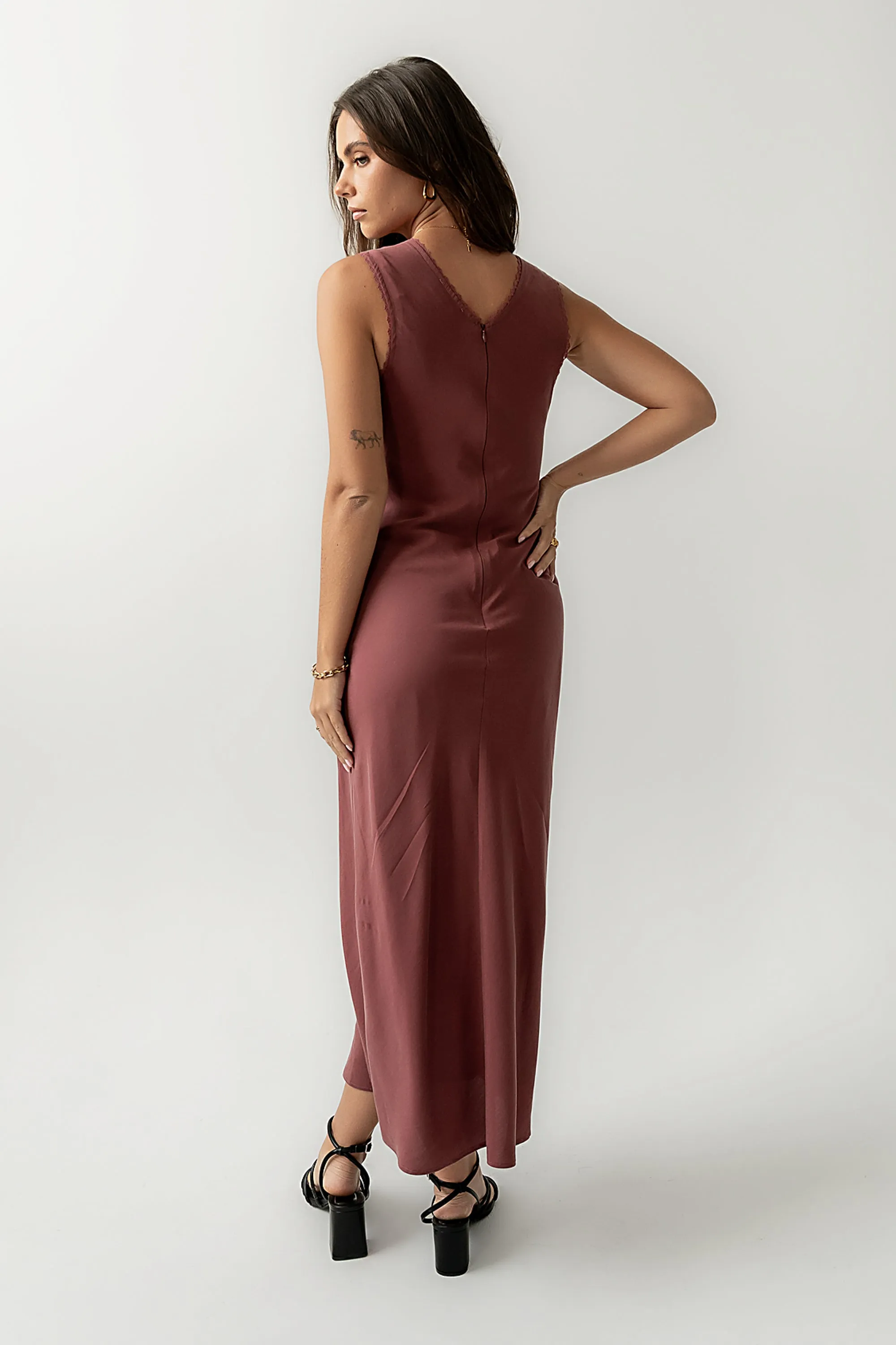 Hailey Lace Trim Maxi Dress in Marsala sold by bohme product image thumbnail 2