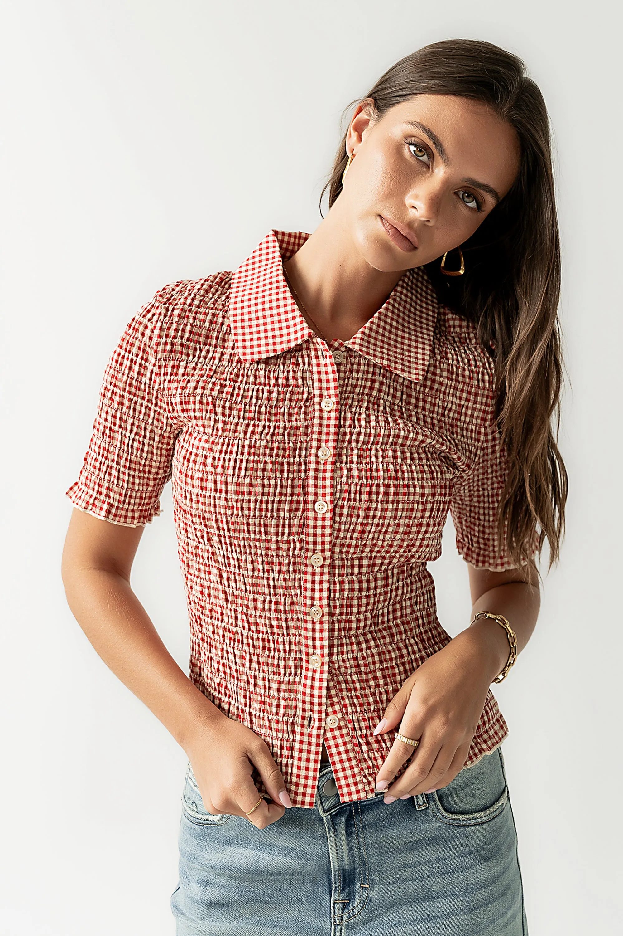 Connie Gingham Blouse in Red - FINAL SALE sold by bohme product image thumbnail 2