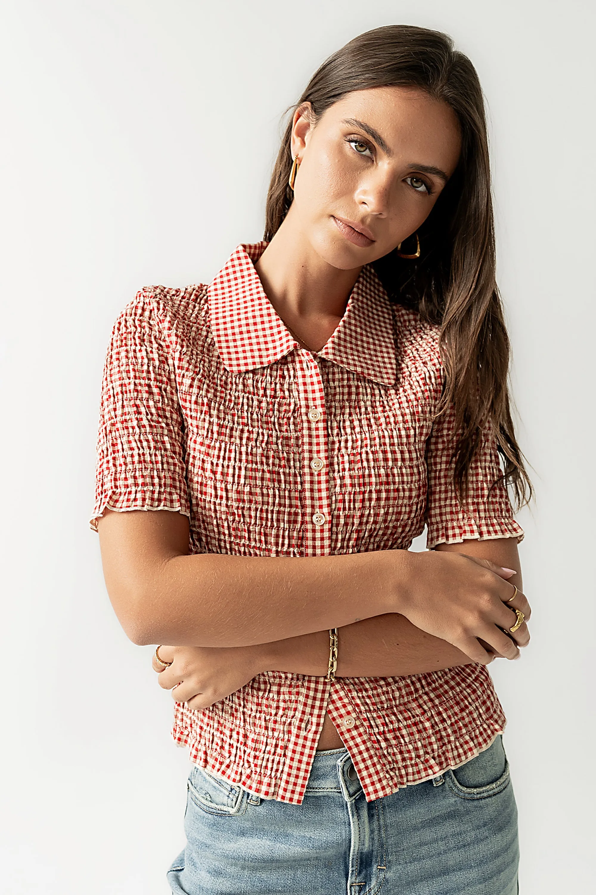 Connie Gingham Blouse in Red - FINAL SALE sold by bohme product image thumbnail 4