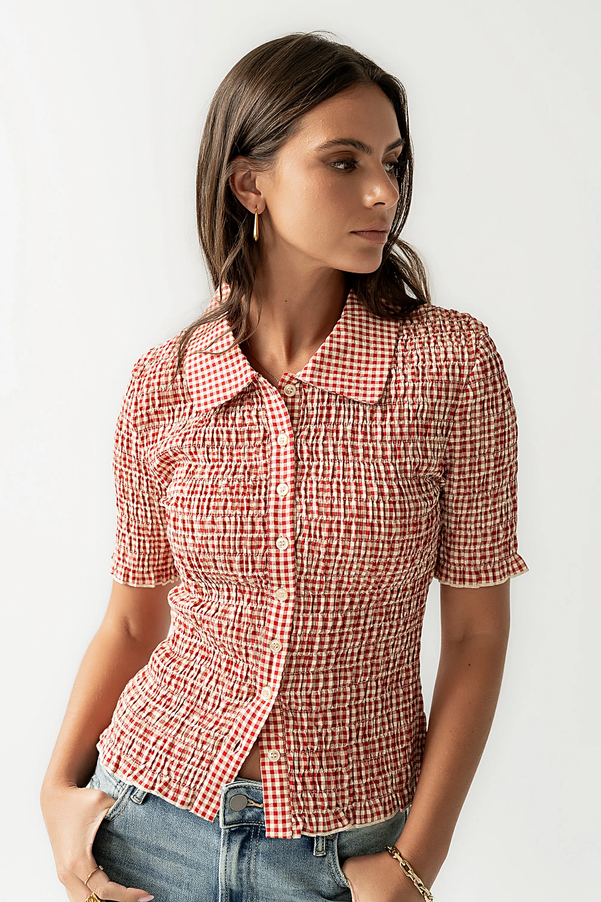 Connie Gingham Blouse in Red - FINAL SALE sold by bohme