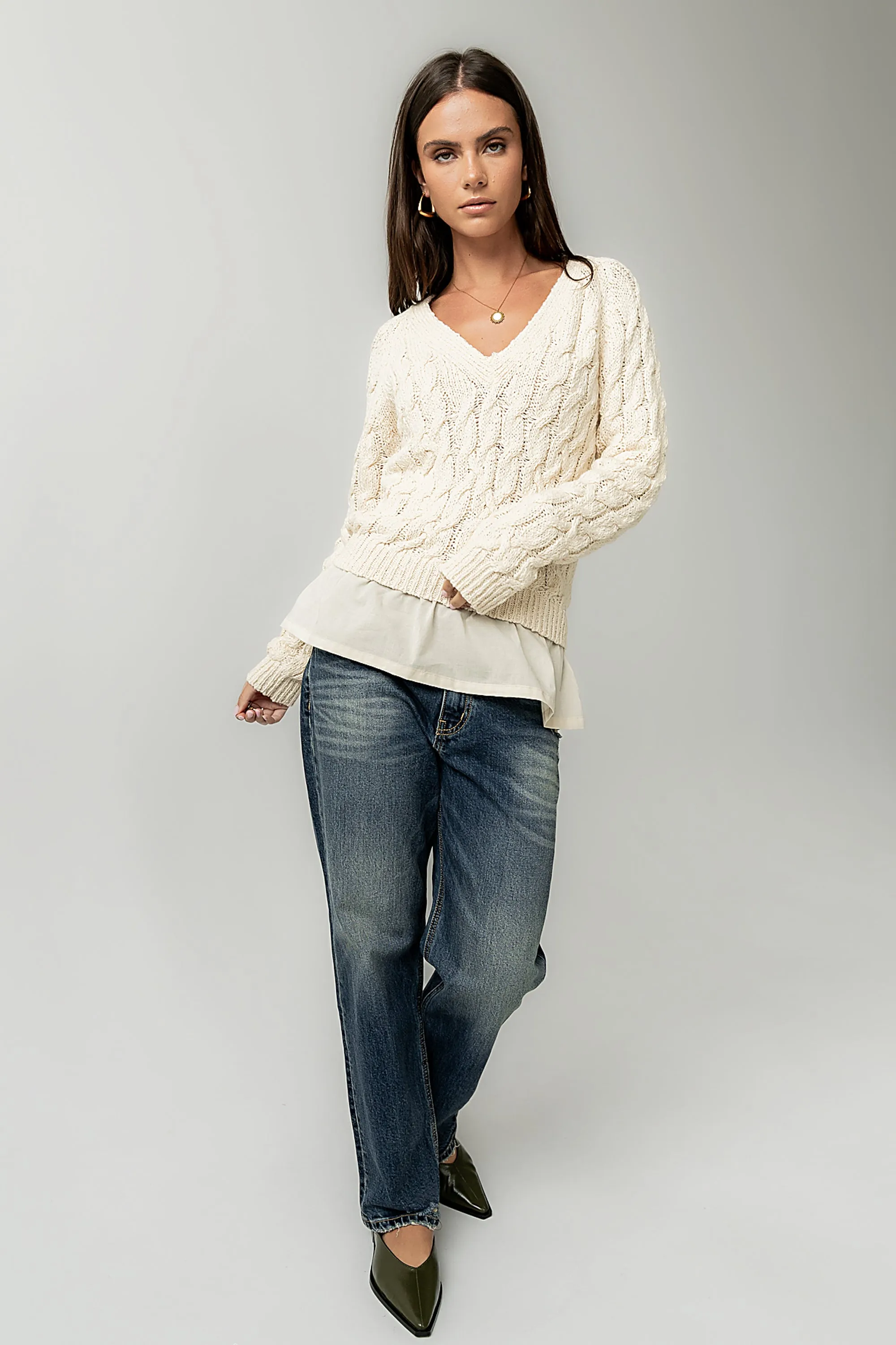 Zeke Cable Knit Sweater in Cream sold by bohme product image thumbnail 5