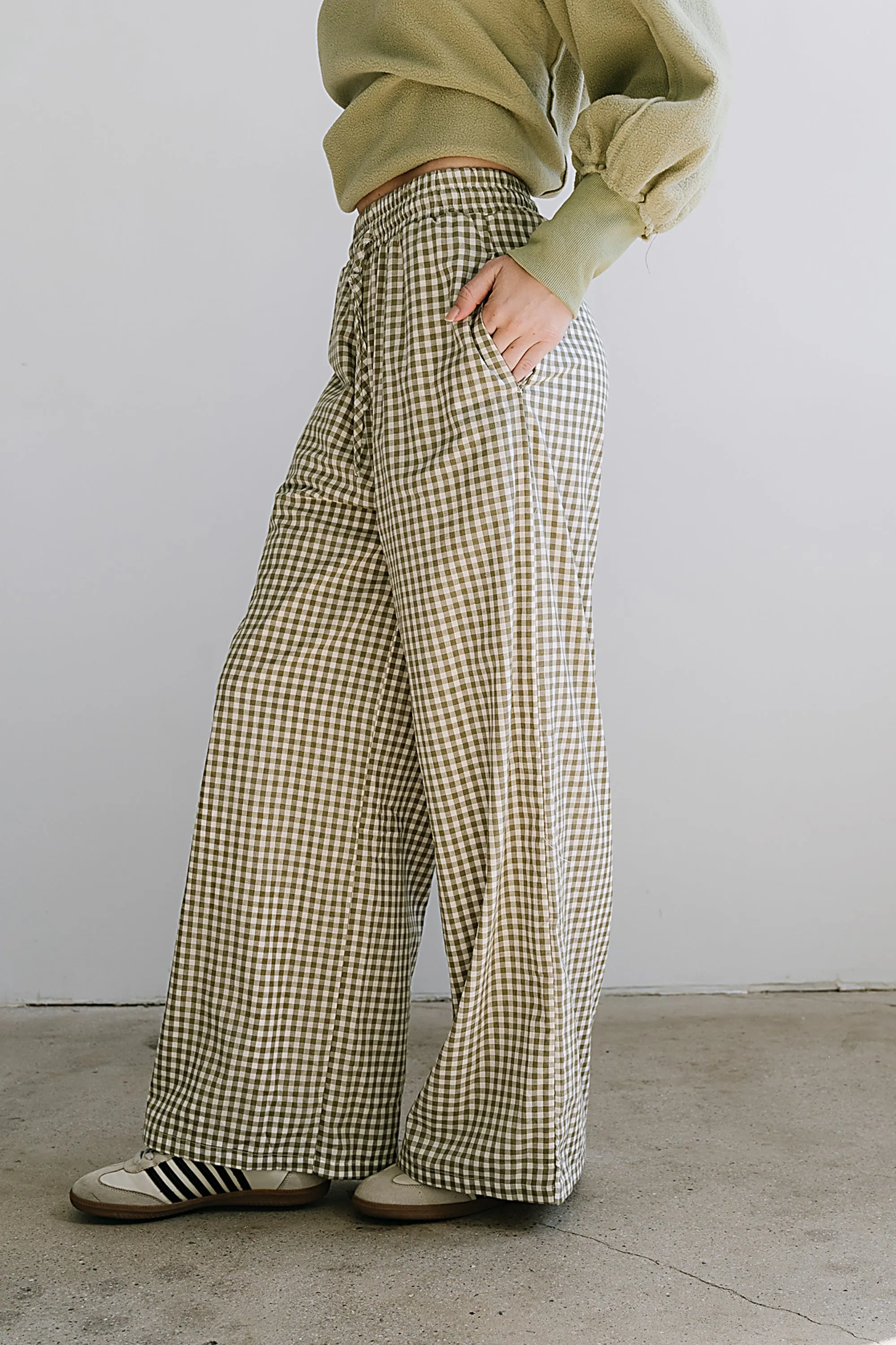 Ada Gingham Wide Leg Pants in Olive - FINAL SALE sold by bohme product image thumbnail 5