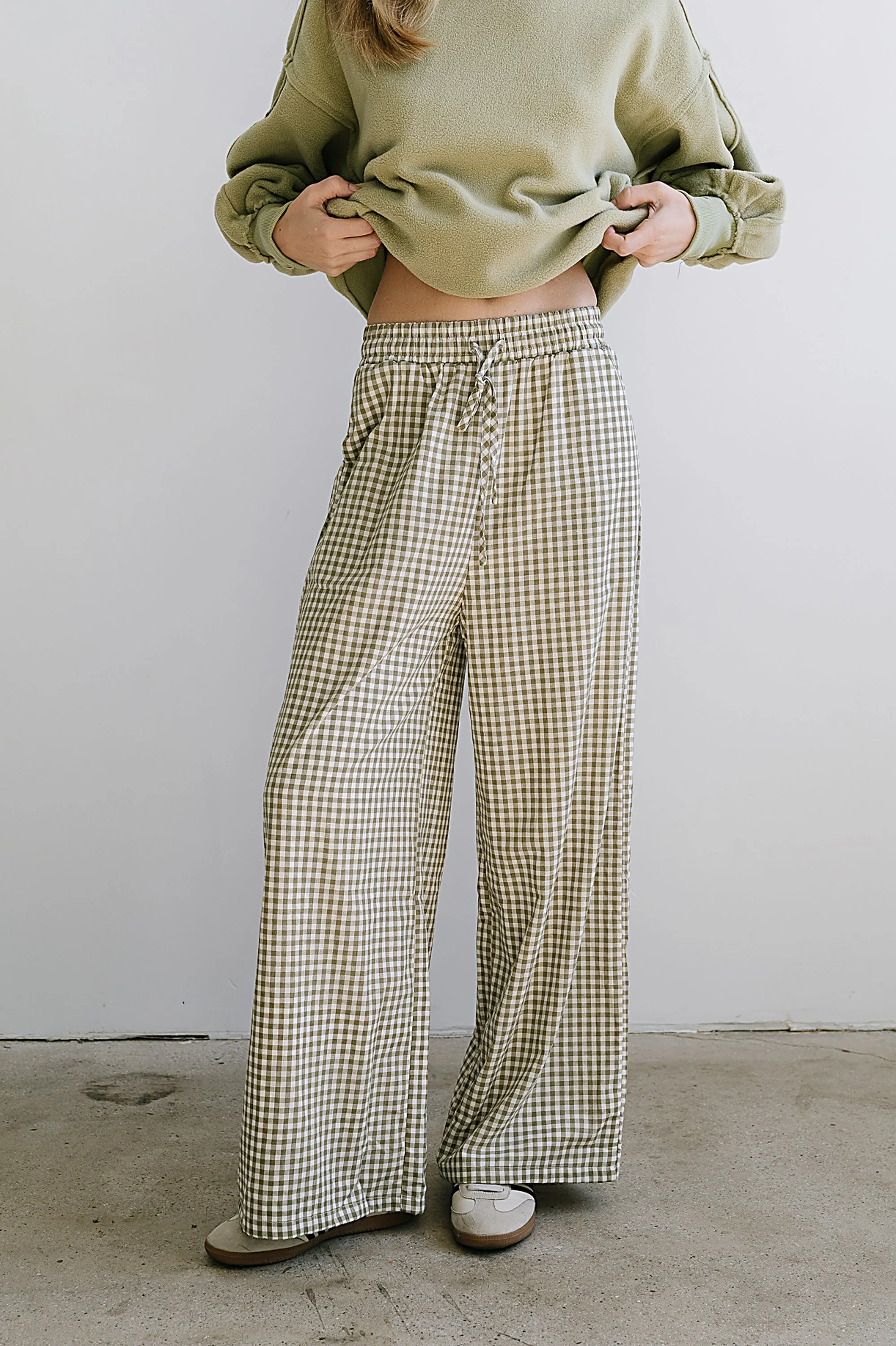 Ada Gingham Wide Leg Pants in Olive - FINAL SALE sold by bohme product image thumbnail 4