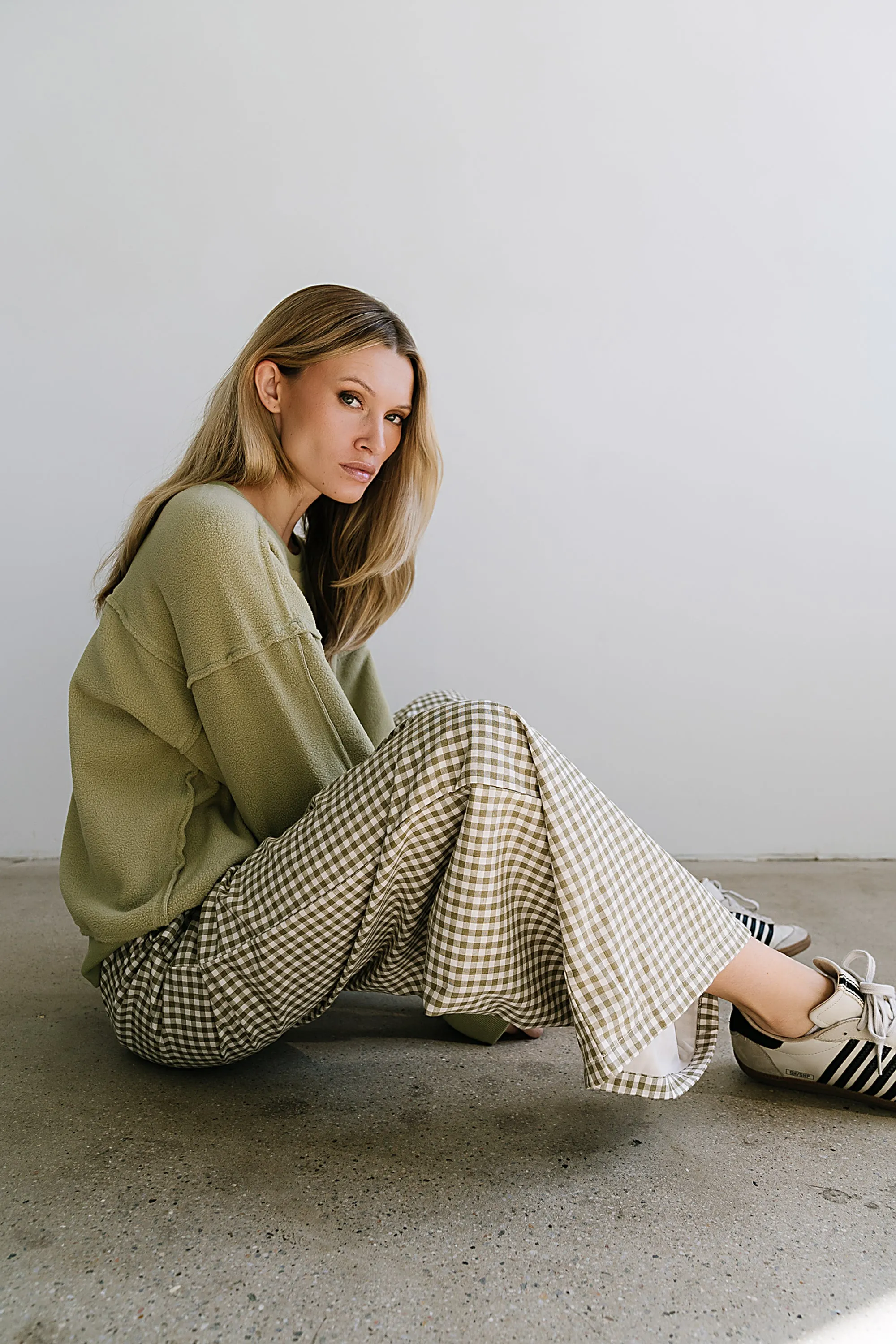 Ada Gingham Wide Leg Pants in Olive - FINAL SALE sold by bohme product image thumbnail 2