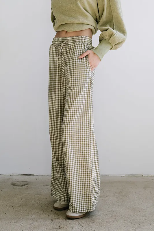 Ada Gingham Wide Leg Pants in Olive - FINAL SALE sold by bohme