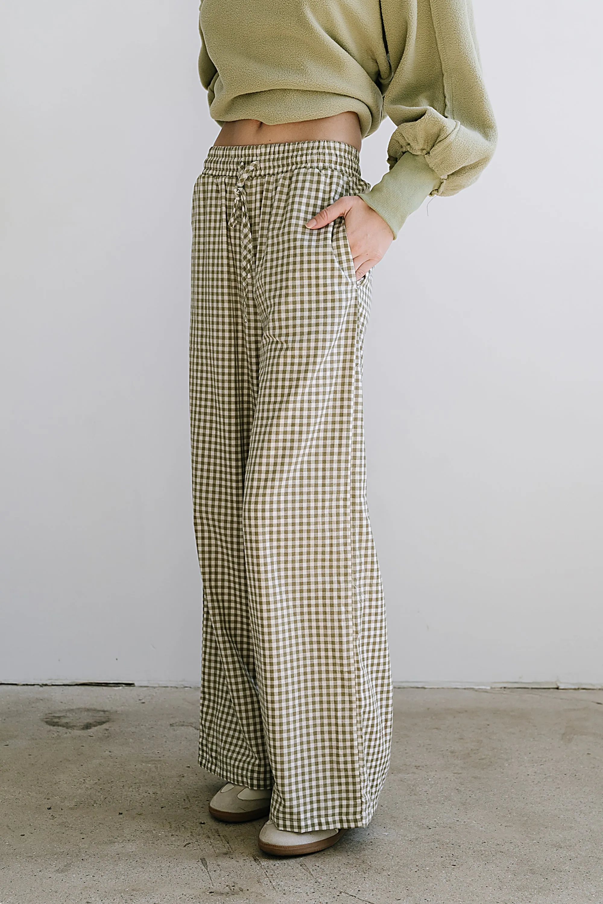 Ada Gingham Wide Leg Pants in Olive - FINAL SALE sold by bohme