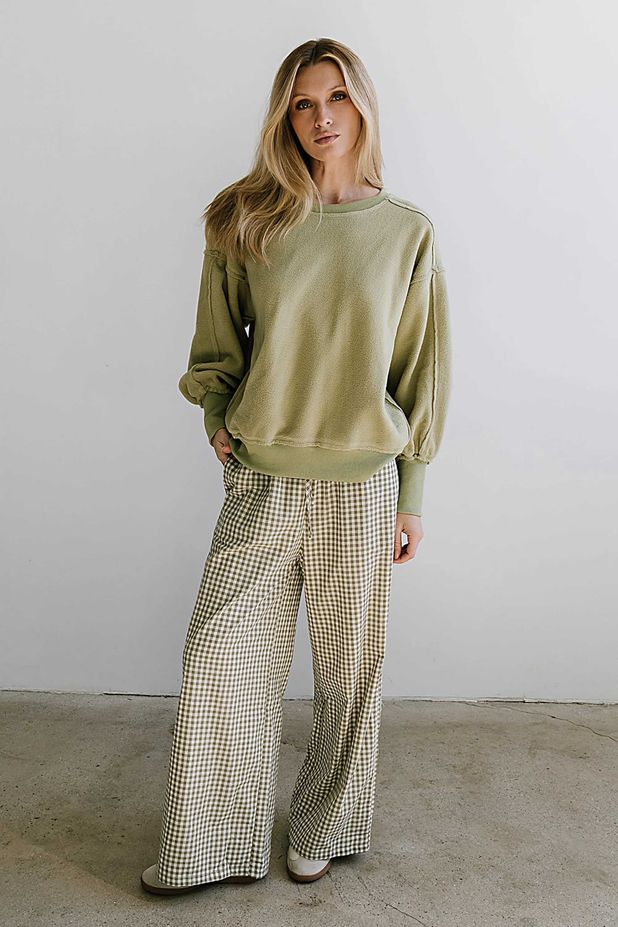 Ada Gingham Wide Leg Pants in Olive - FINAL SALE sold by bohme product image thumbnail 3
