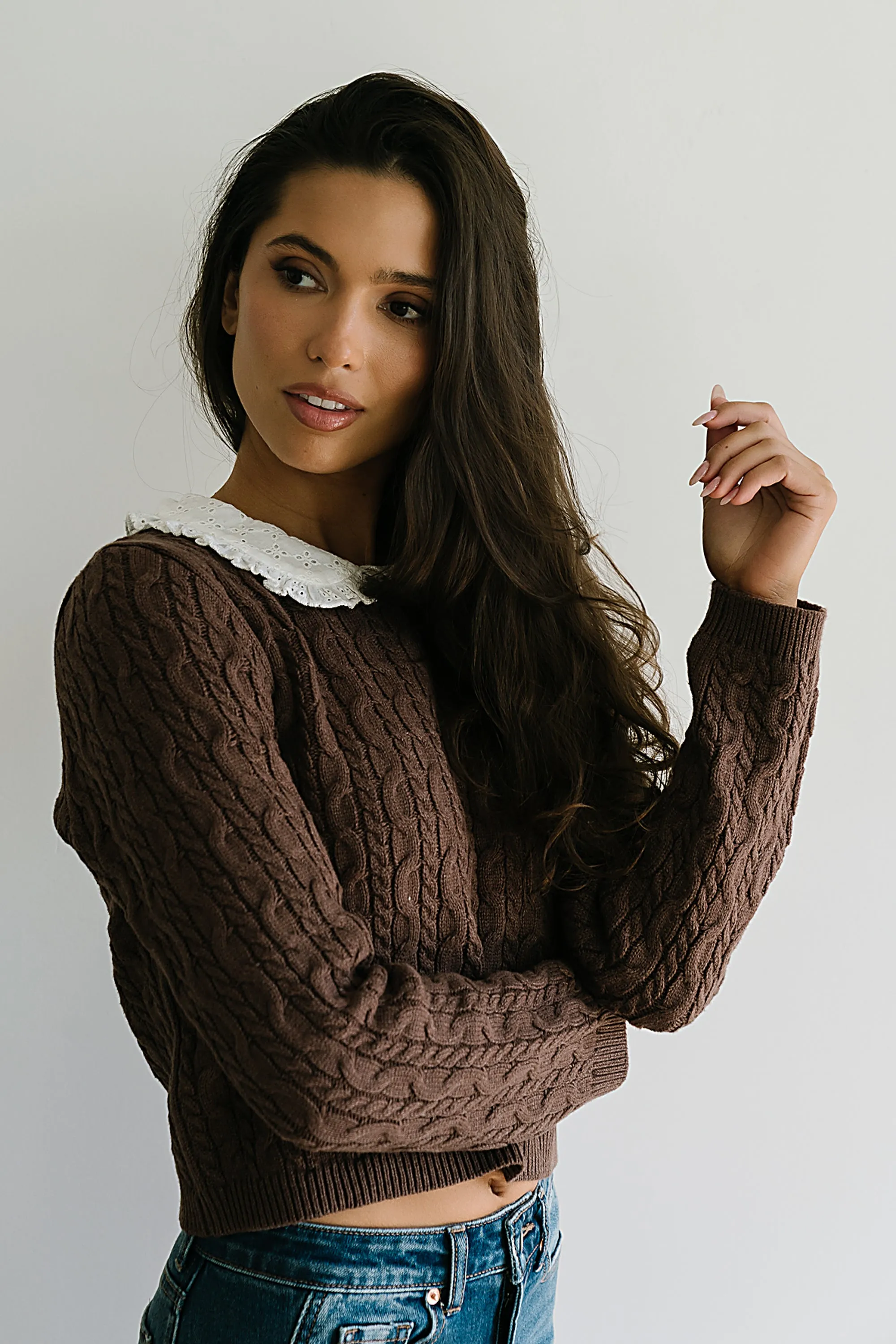 Hayley Collared Sweater in Brown sold by bohme