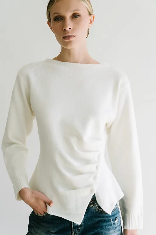 Jerzey Asymmetrical Sweater in Ivory sold by bohme