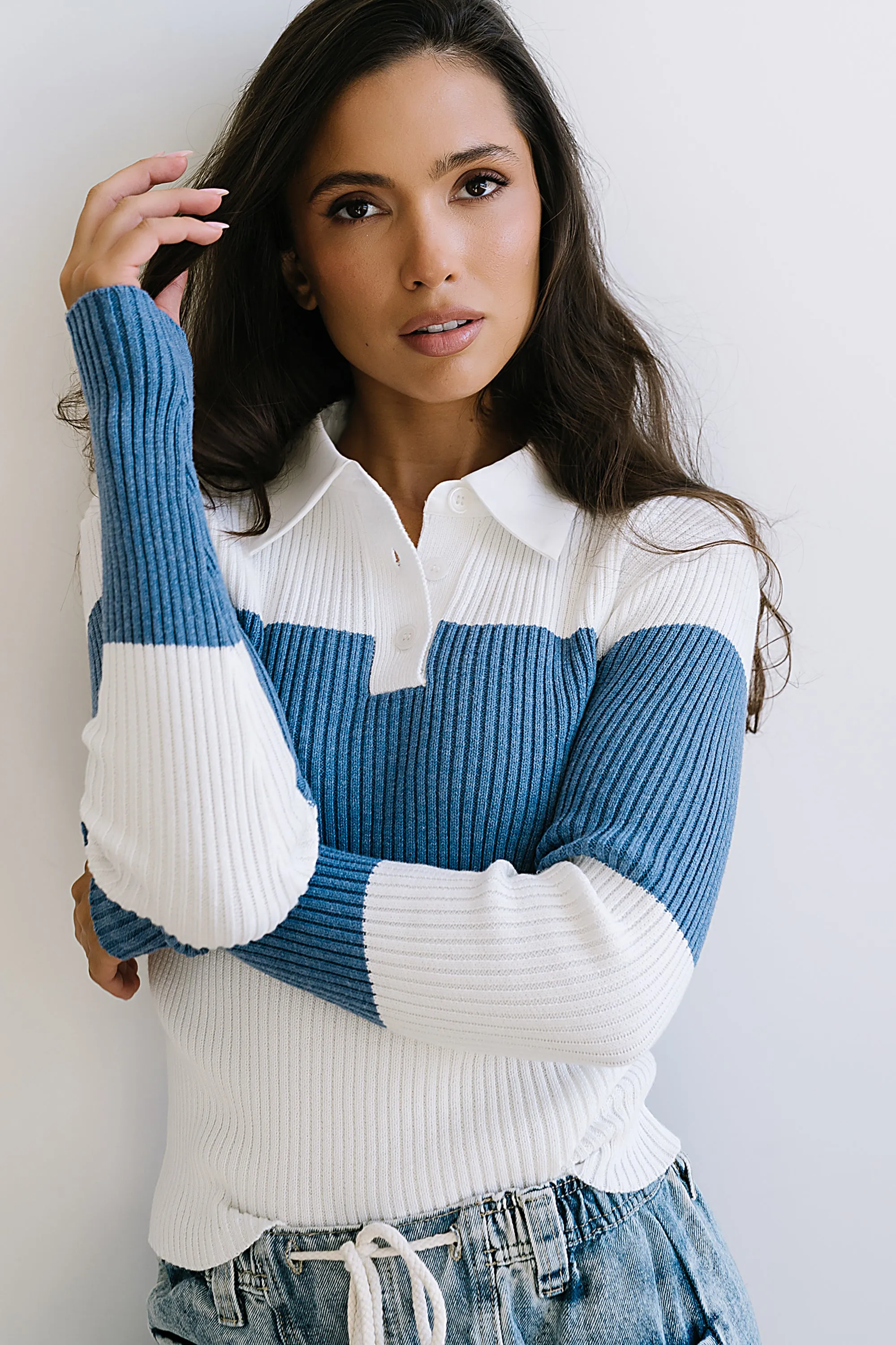 Wrenley Striped Sweater in Blue sold by bohme