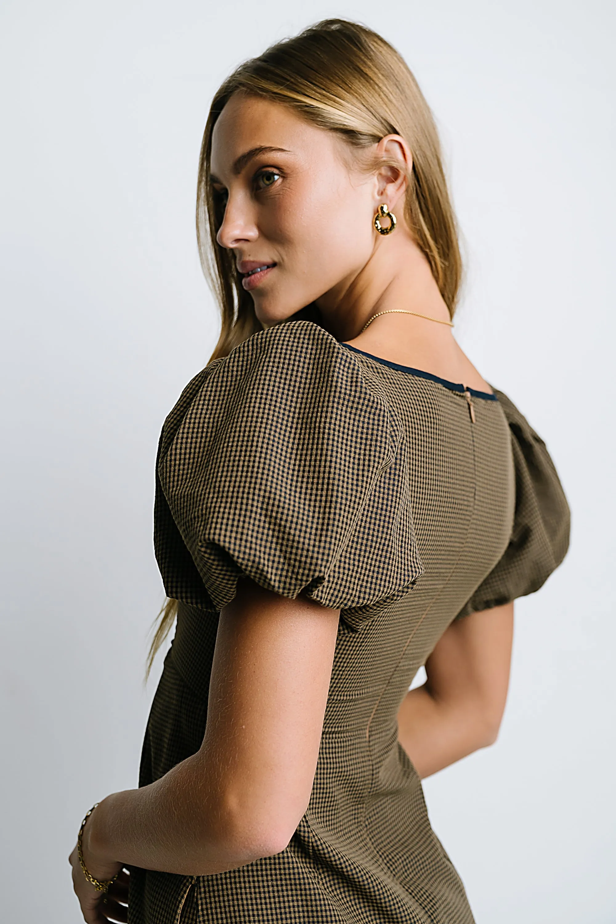 Elle Gingham Midi Dress in Brown sold by bohme product image thumbnail 4