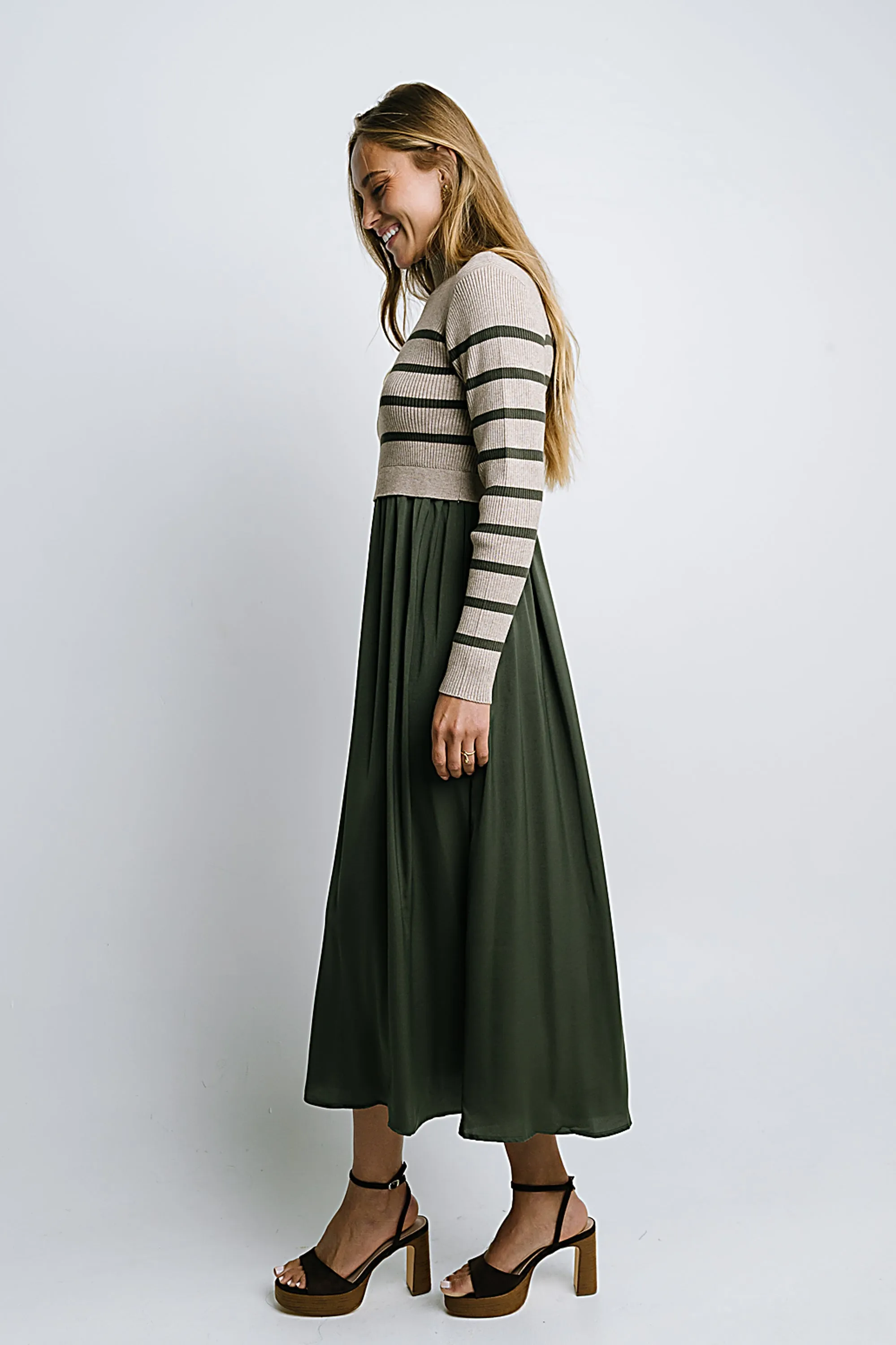 Zeda Midi Dress in Olive Stripe sold by bohme product image thumbnail 5
