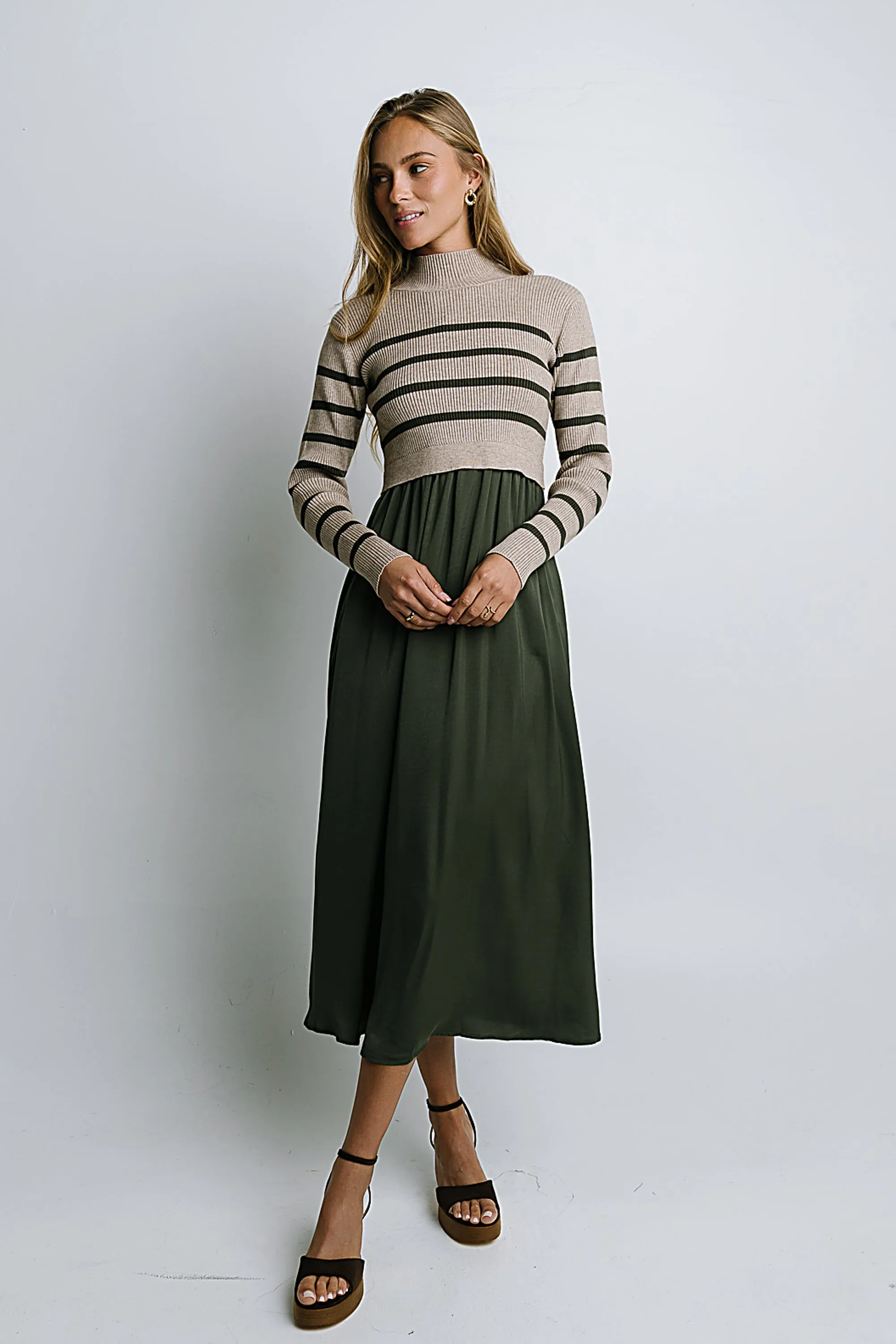 Zeda Midi Dress in Olive Stripe sold by bohme product image thumbnail 4