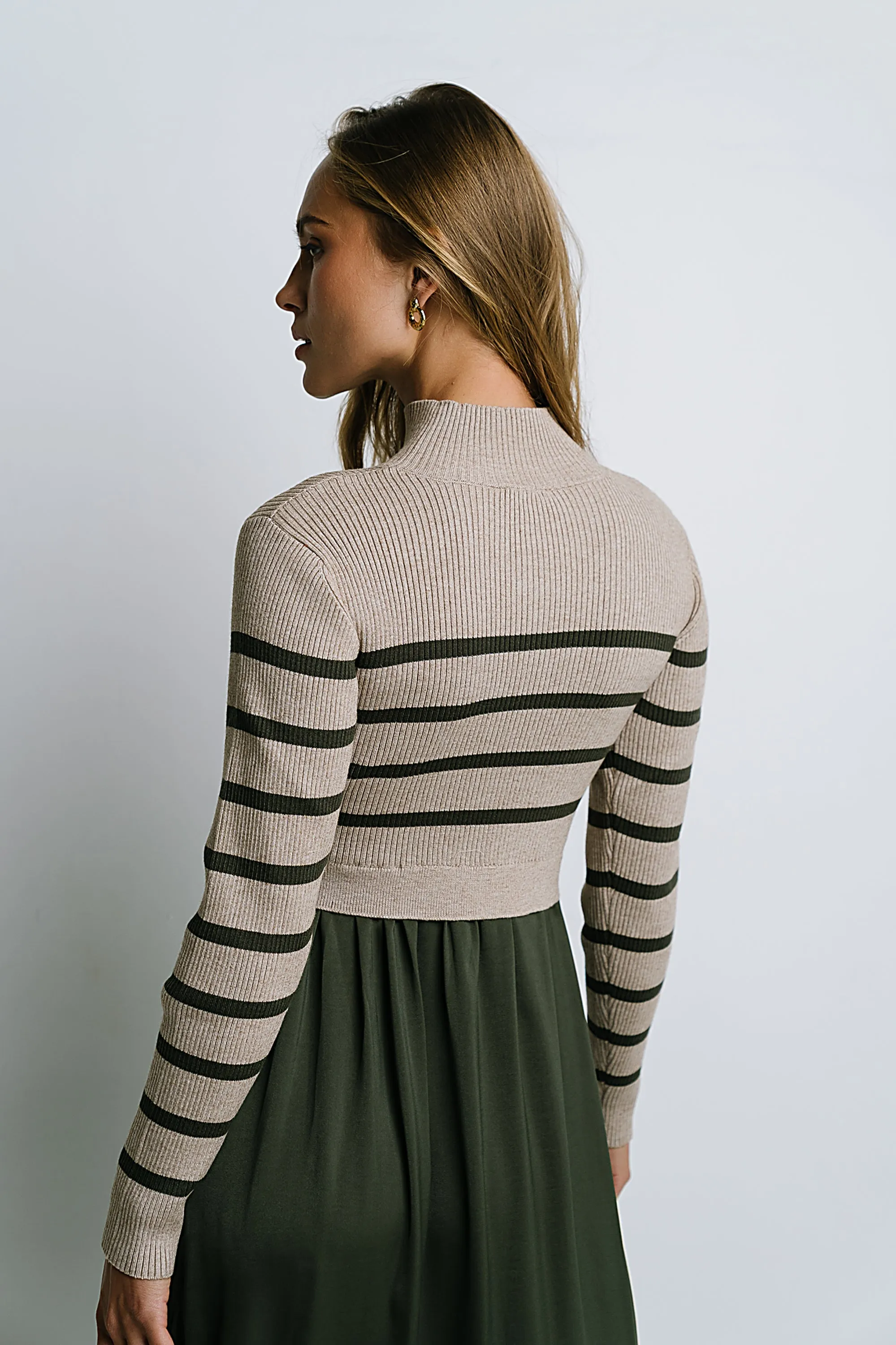 Zeda Midi Dress in Olive Stripe sold by bohme product image thumbnail 3